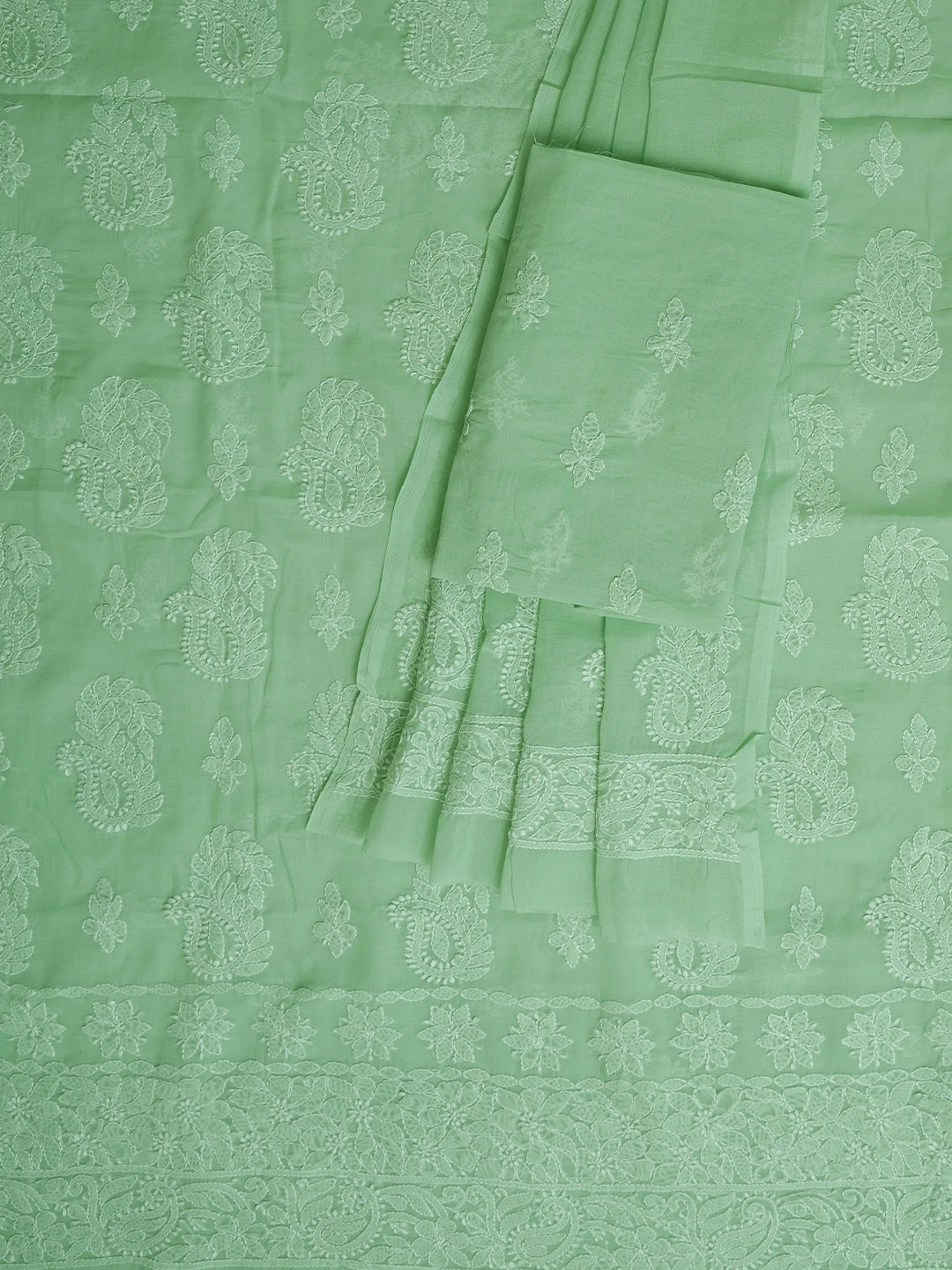Ada Hand Embroidered Light Green Cotton Lucknowi Chikankari Unstitched Suit Piece 01A785631