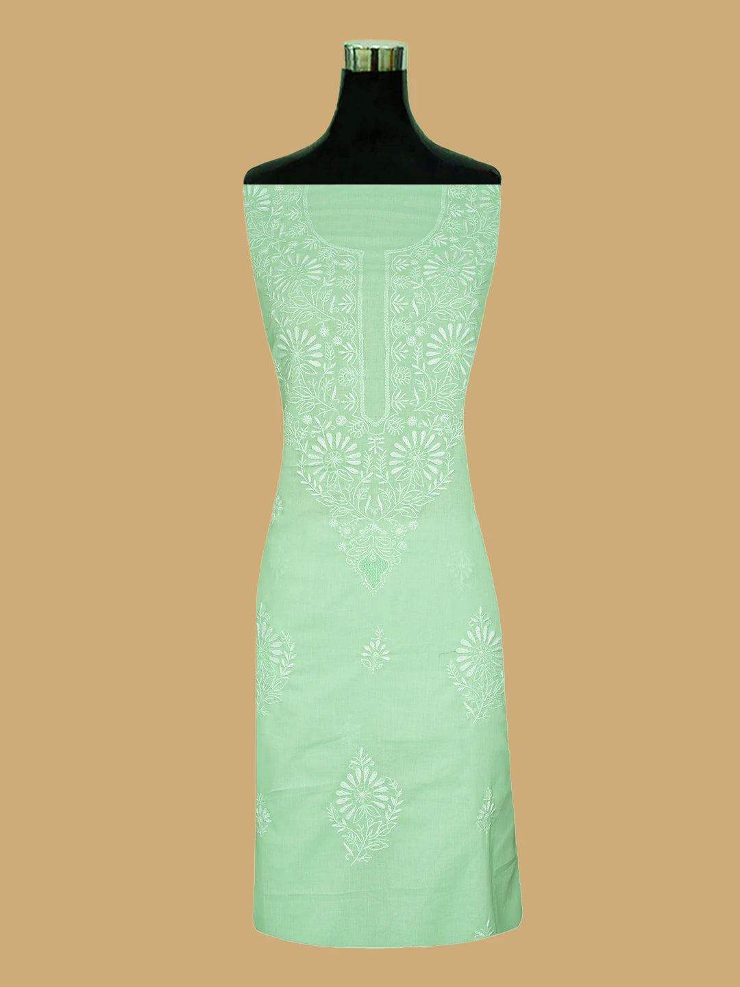 Ada Hand Embroidered Sea Green Cotton Lucknowi Chikankari Unstitched Suit Piece 01A762955
