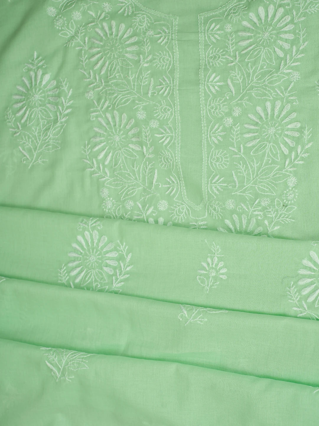 Ada Hand Embroidered Sea Green Cotton Lucknowi Chikankari Unstitched Suit Piece 01A762955
