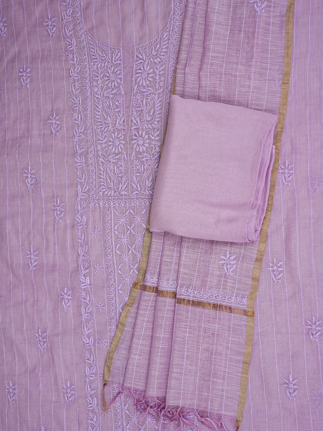 Ada Hand Embroidered Opera Mauve Chanderi Lucknowi Chikankari Unstitched Suit Piece 01A787688