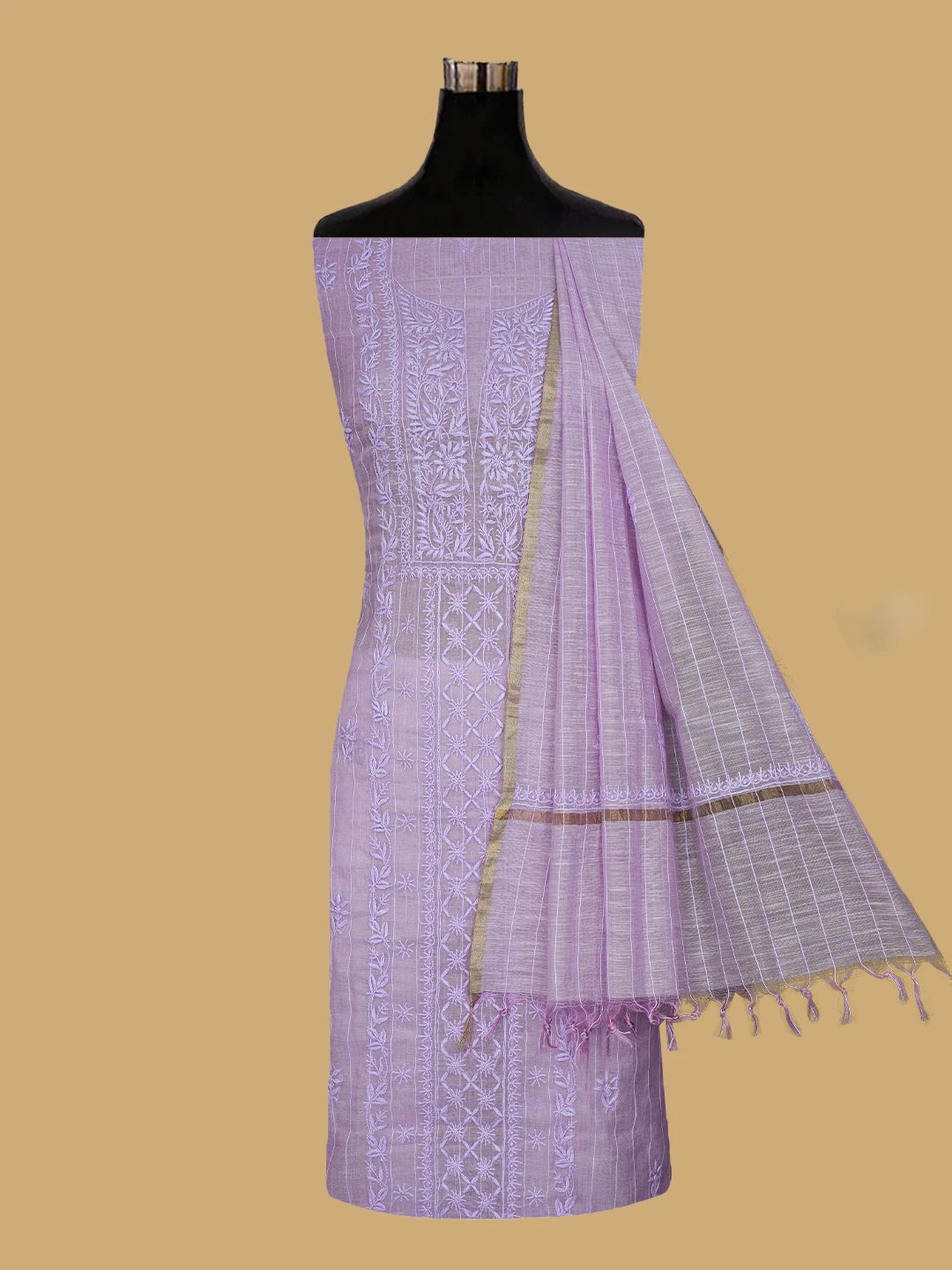 Ada Hand Embroidered Opera Mauve Chanderi Lucknowi Chikankari Unstitched Suit Piece 01A787688