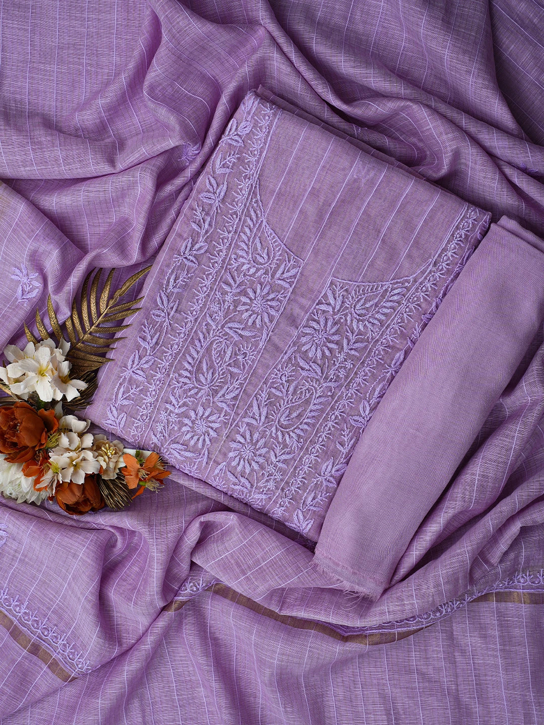 Ada Hand Embroidered Opera Mauve Chanderi Lucknowi Chikankari Unstitched Suit Piece 01A787688
