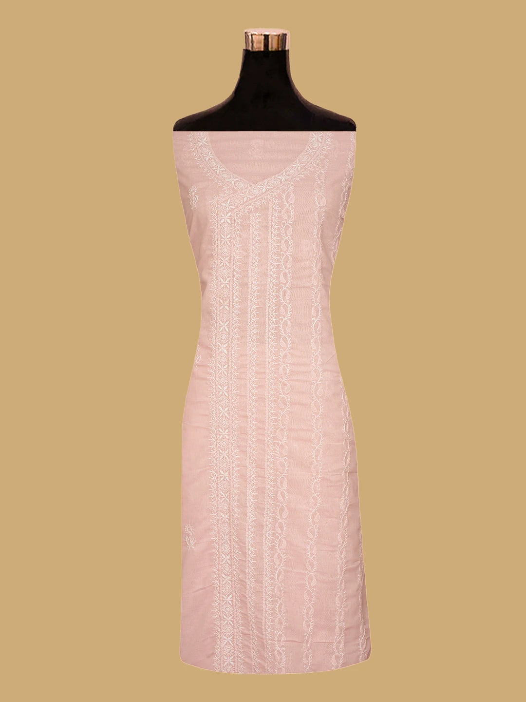 Ada Hand Embroidered Dusty Peach Cotton Lucknowi Chikankari Unstitched Suit Piece 01A763088
