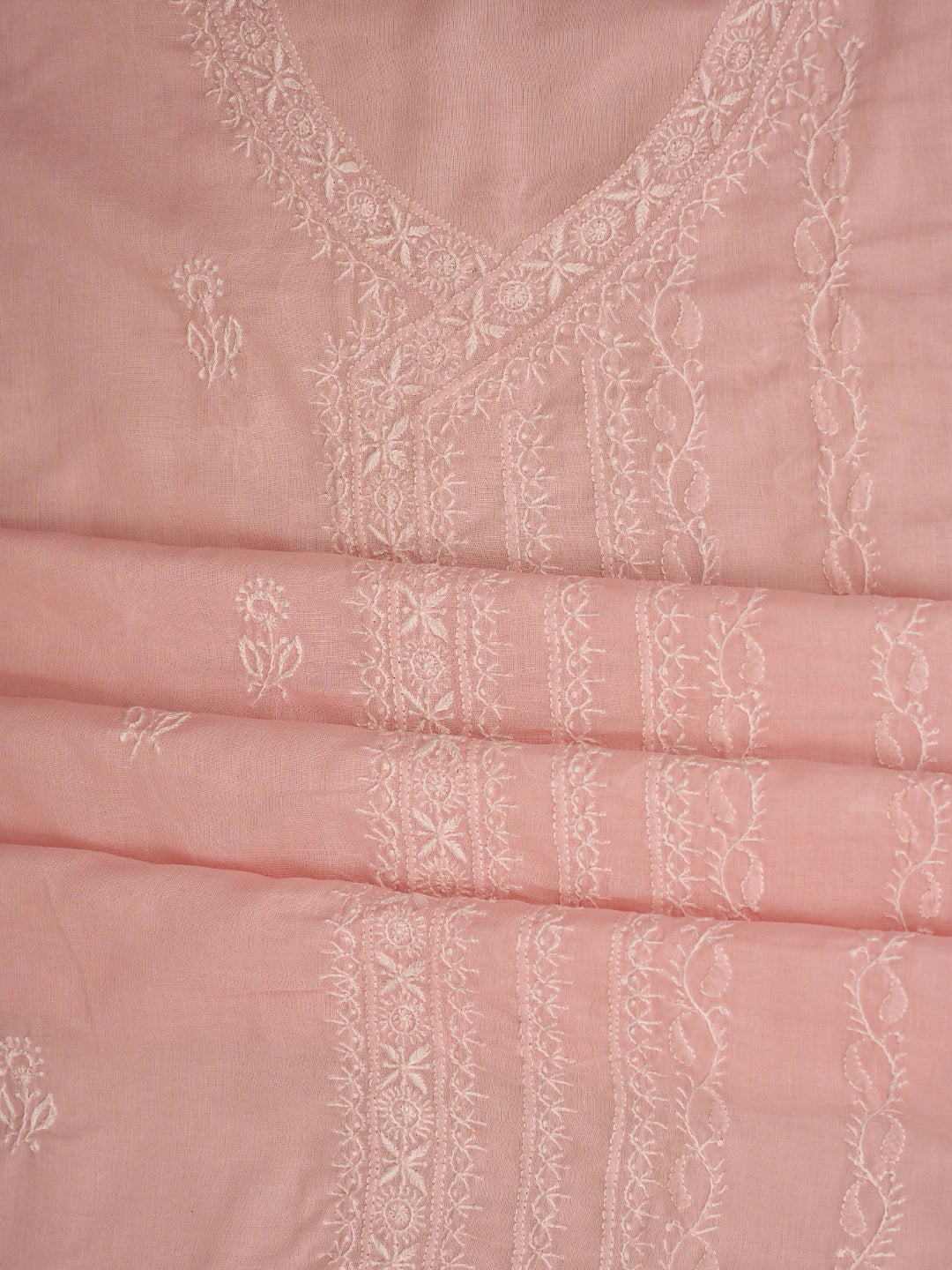Ada Hand Embroidered Dusty Peach Cotton Lucknowi Chikankari Unstitched Suit Piece 01A763088