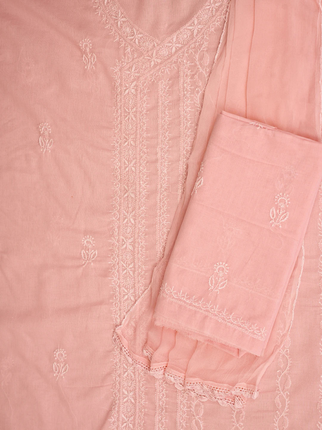 Ada Hand Embroidered Dusty Peach Cotton Lucknowi Chikankari Unstitched Suit Piece 01A763088