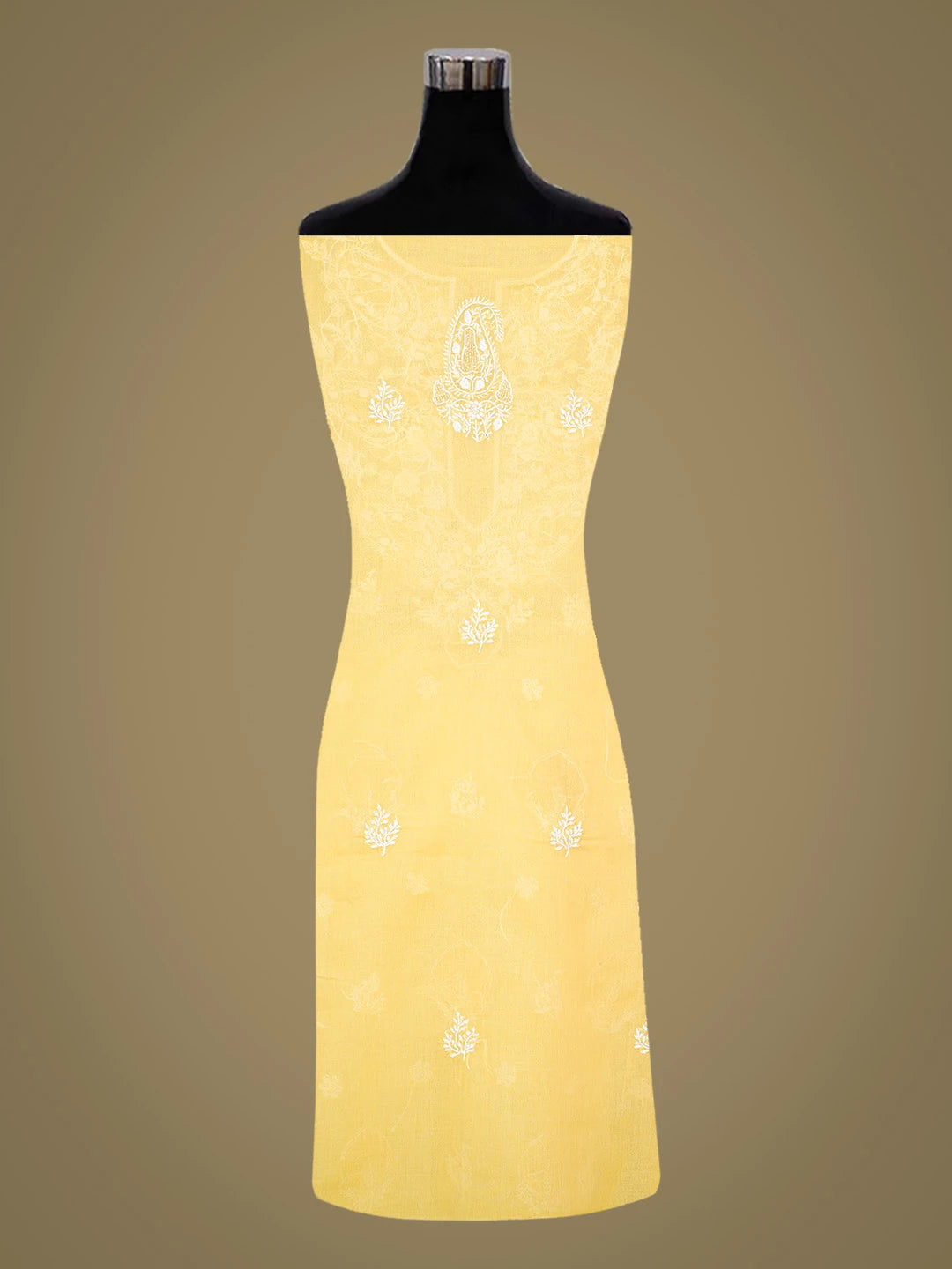 Ada Hand Embroidered Yellow Cotton Lucknowi Chikankari Unstitched Suit Piece With Cutdana Work 01A790937