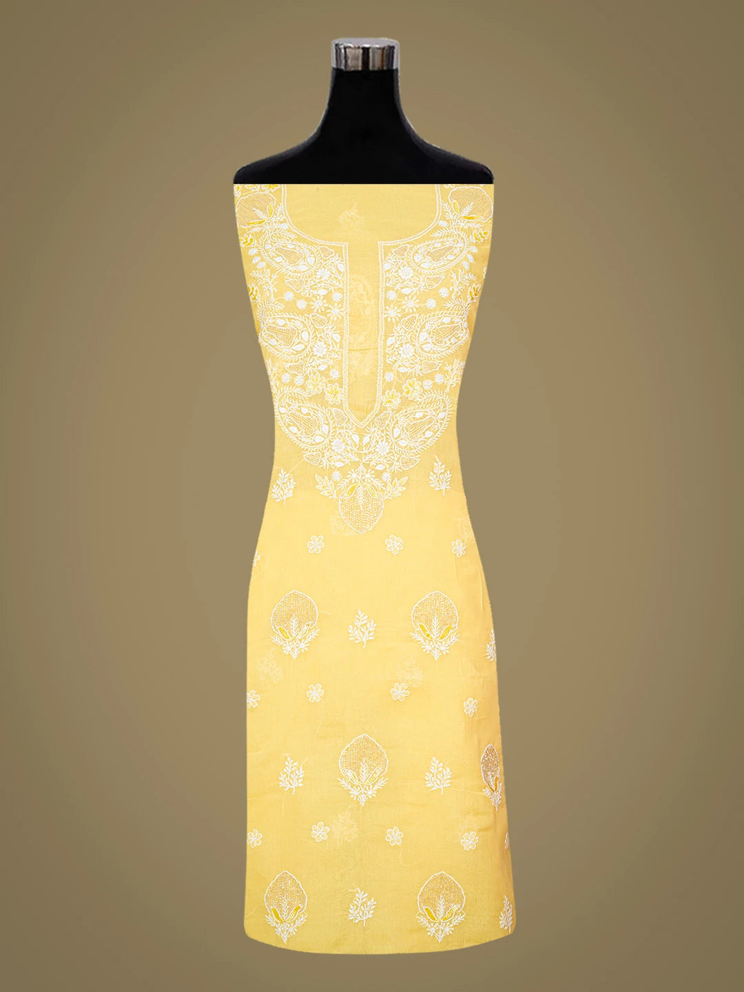 Ada Hand Embroidered Yellow Cotton Lucknowi Chikankari Unstitched Suit Piece With Cutdana Work 01A790937