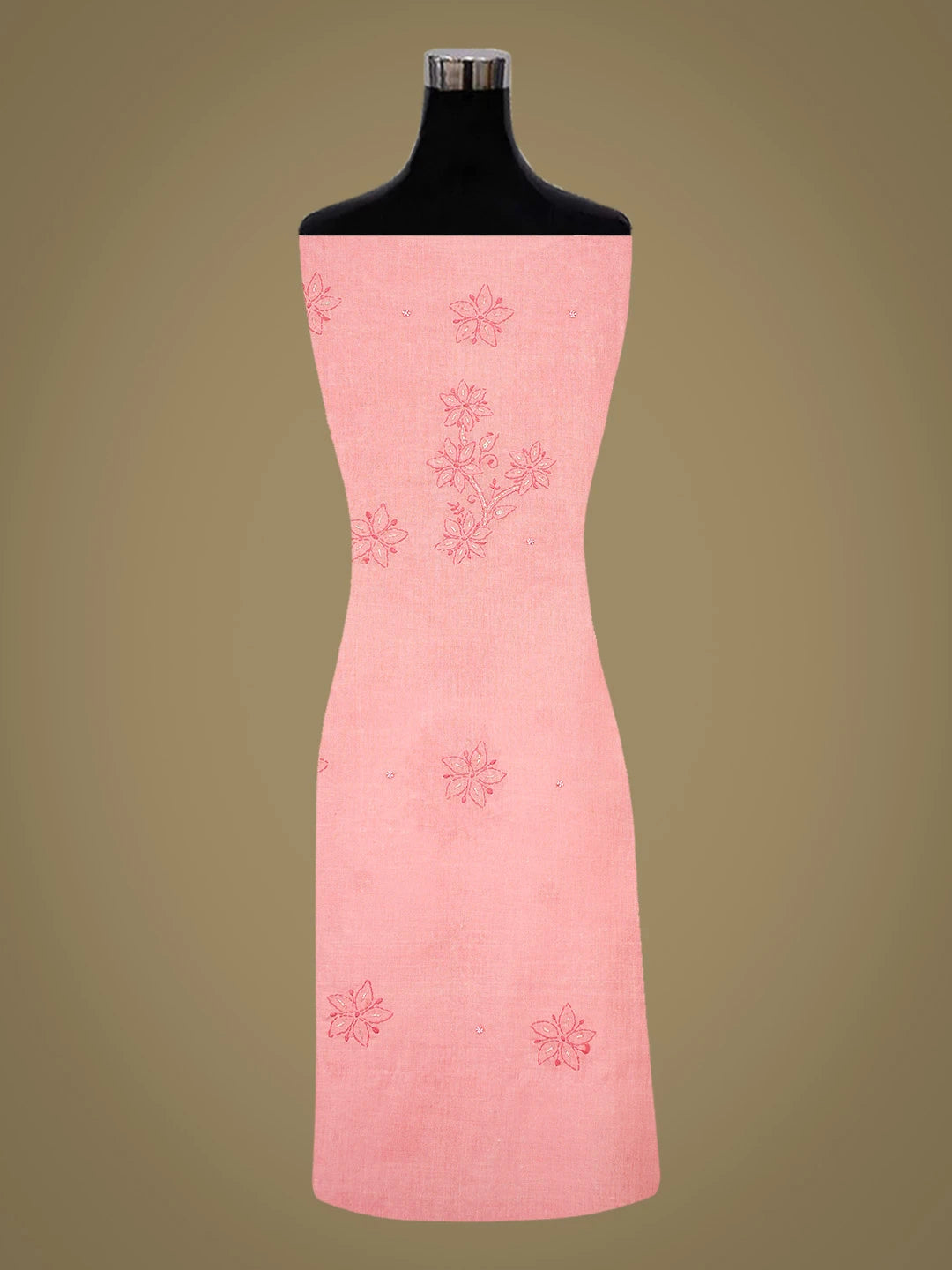 Ada Hand Embroidered Peachy Pink Cotton Lucknowi Chikankari Unstitched Suit Piece With Cutdana Work 01A360721