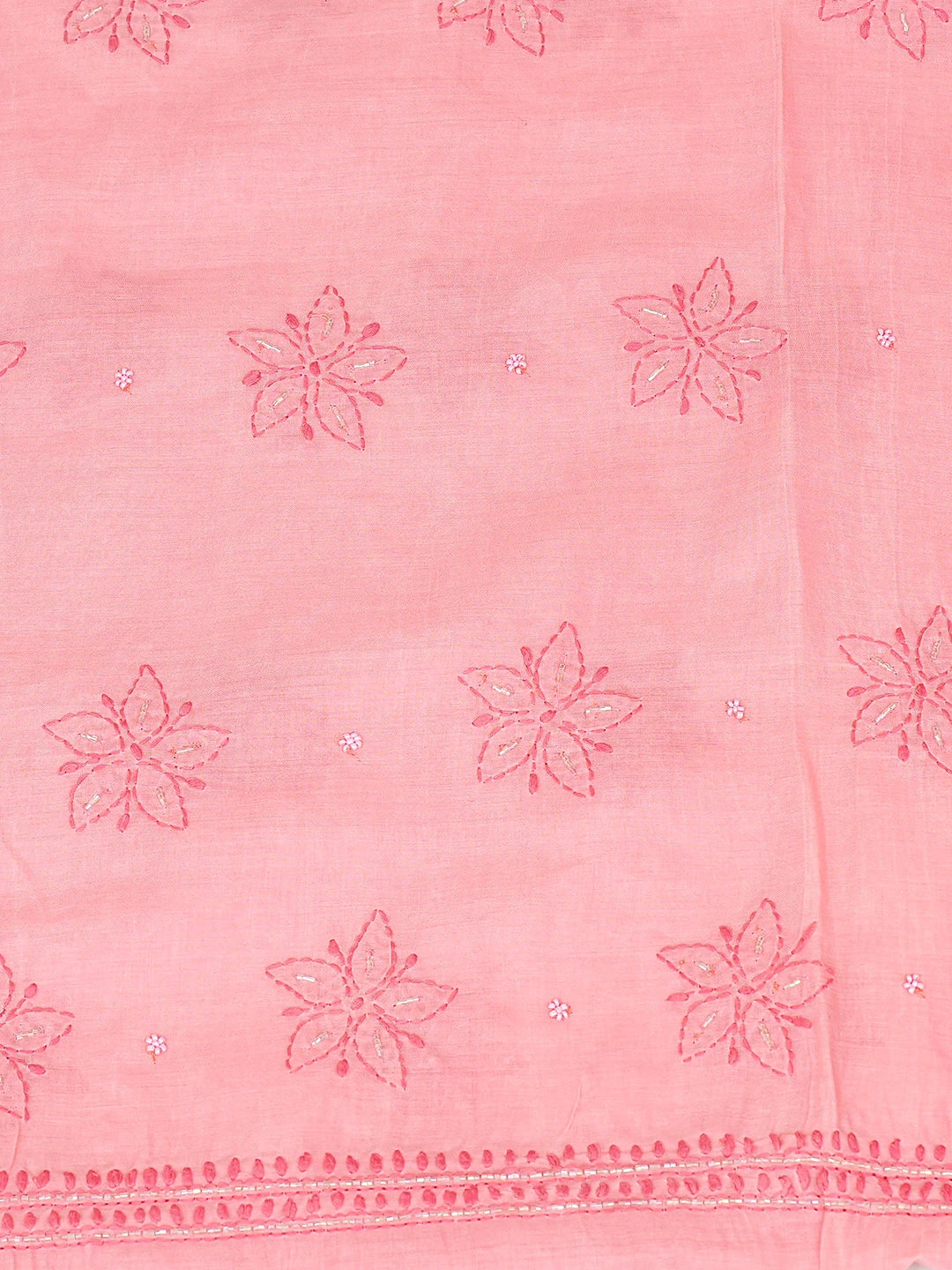 Ada Hand Embroidered Peachy Pink Cotton Lucknowi Chikankari Unstitched Suit Piece With Cutdana Work 01A360721