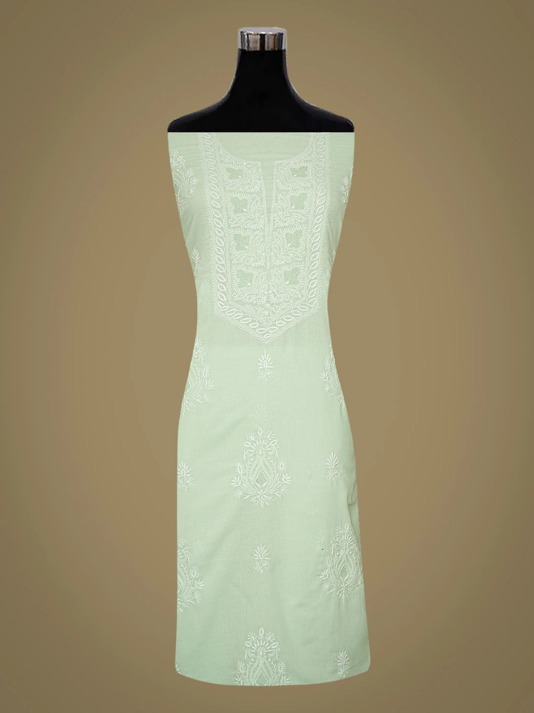 Ada Hand Embroidered Light Green Cotton Lucknowi Chikankari Unstitched Suit Piece 01A773698