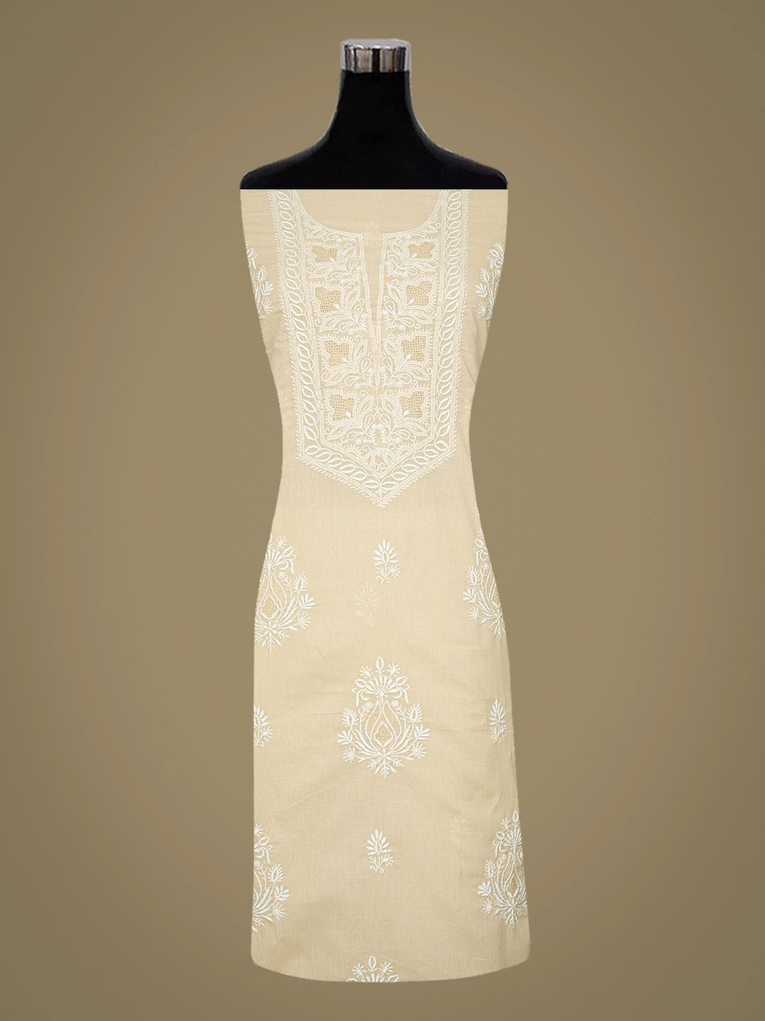 Ada Hand Embroidered Fawn Cotton Lucknowi Chikankari Unstitched Suit Piece 01A773683