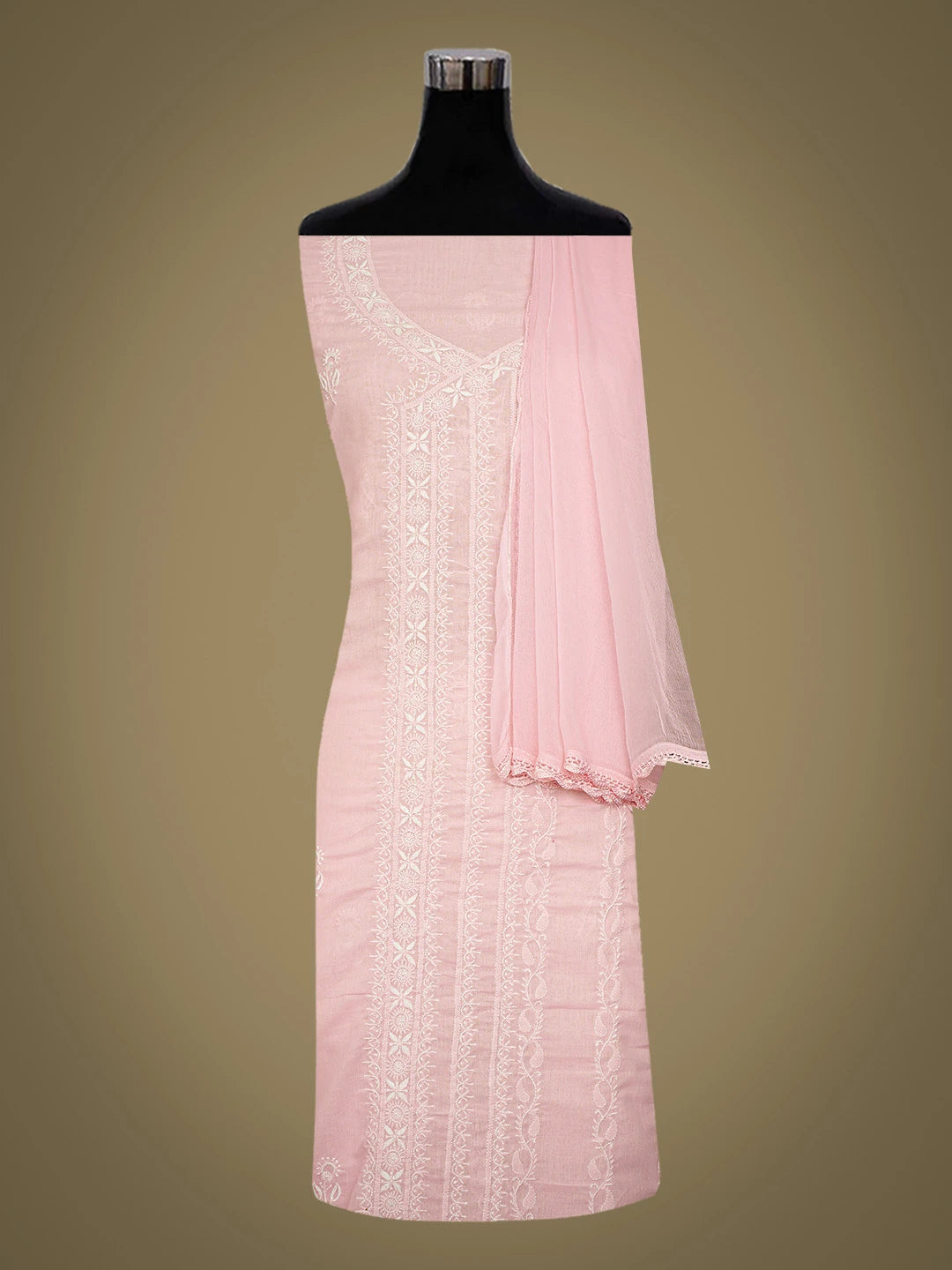Ada Hand Embroidered Pink Cotton Lucknowi Chikankari Unstitched Suit Piece 01A763084