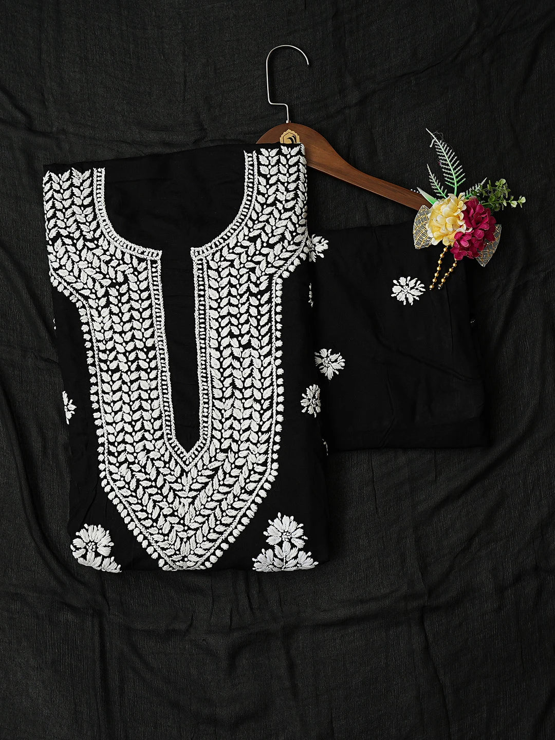 Ada Hand Embroidered Black Modal Lucknowi Chikankari Unstitched Suit Piece 01A784849