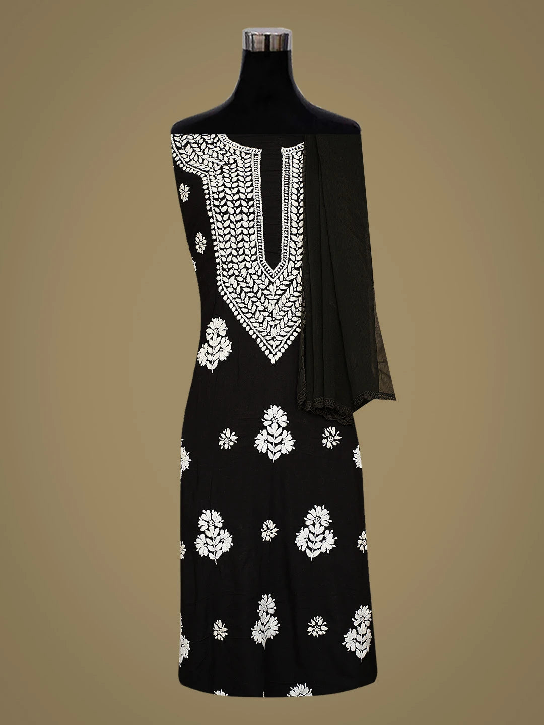 Ada Hand Embroidered Black Modal Lucknowi Chikankari Unstitched Suit Piece 01A784849
