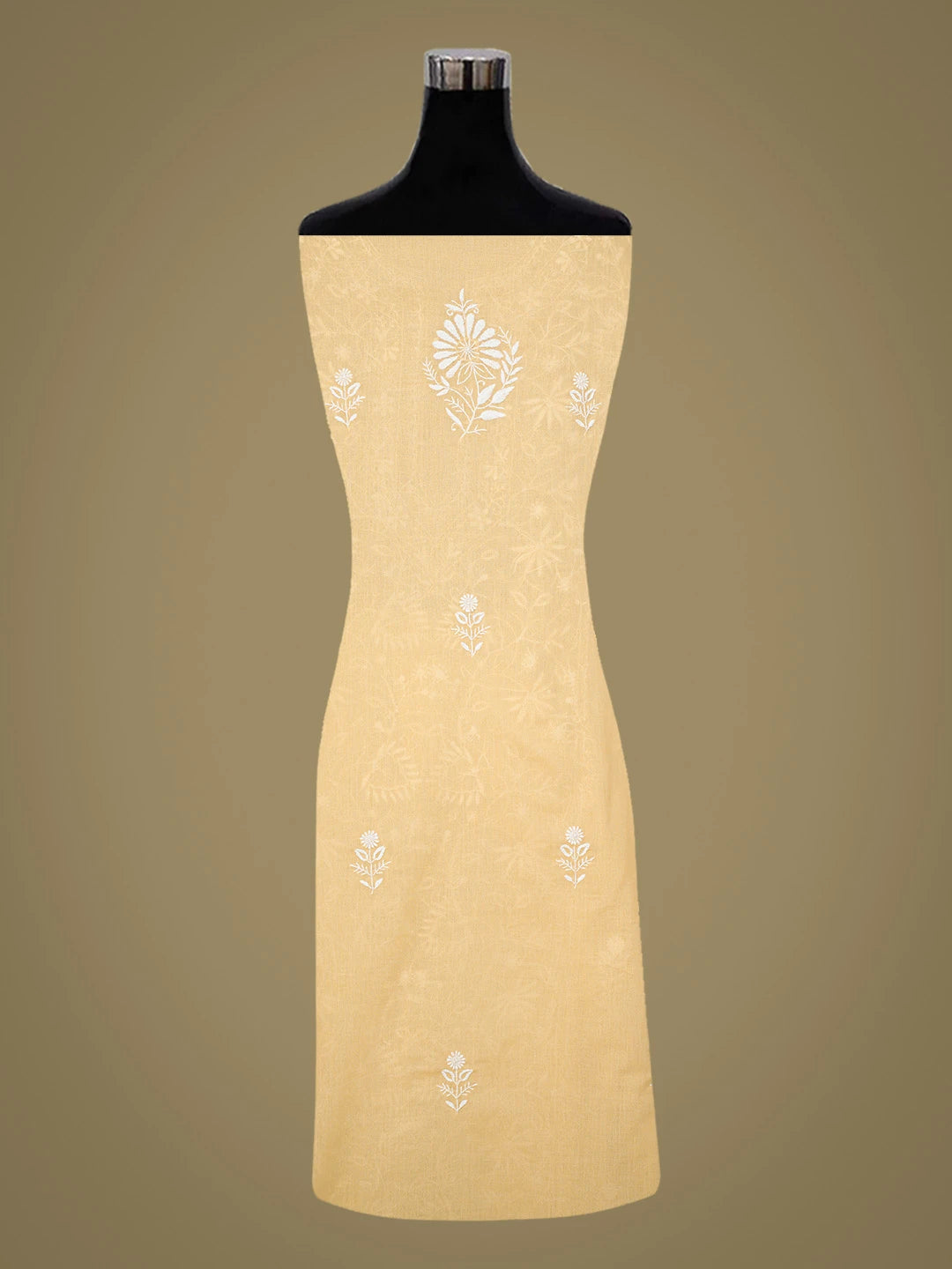 Ada Hand Embroidered Beige Cotton Lucknowi Chikankari Unstitched Suit Piece 01A773491