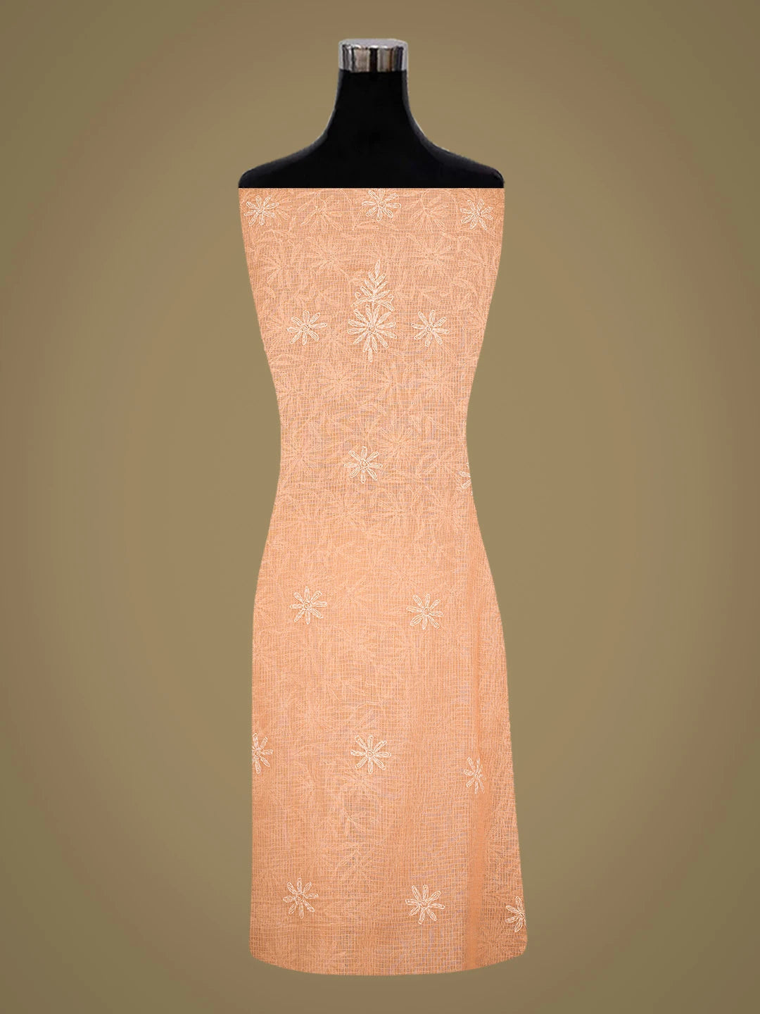 Ada Hand Embroidered Peach Kota Lucknowi Chikankari Unstitched Kurta Dupatta Set 01A751339