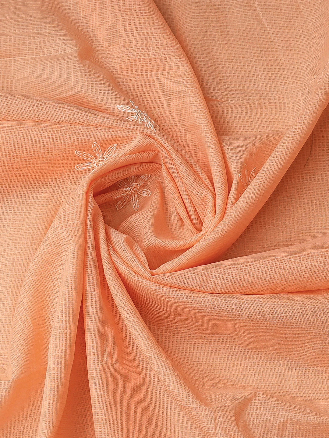 Ada Hand Embroidered Peach Kota Lucknowi Chikankari Unstitched Kurta Dupatta Set 01A751339