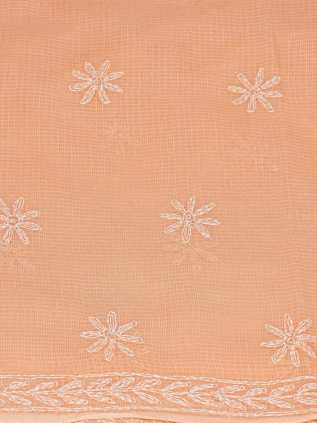 Ada Hand Embroidered Peach Kota Lucknowi Chikankari Unstitched Kurta Dupatta Set 01A751339