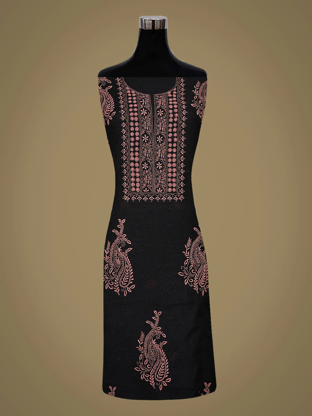 Ada Hand Embroidered Black Chanderi Lucknowi Chikankari Unstitched Kurta Dupatta Set 01A440300