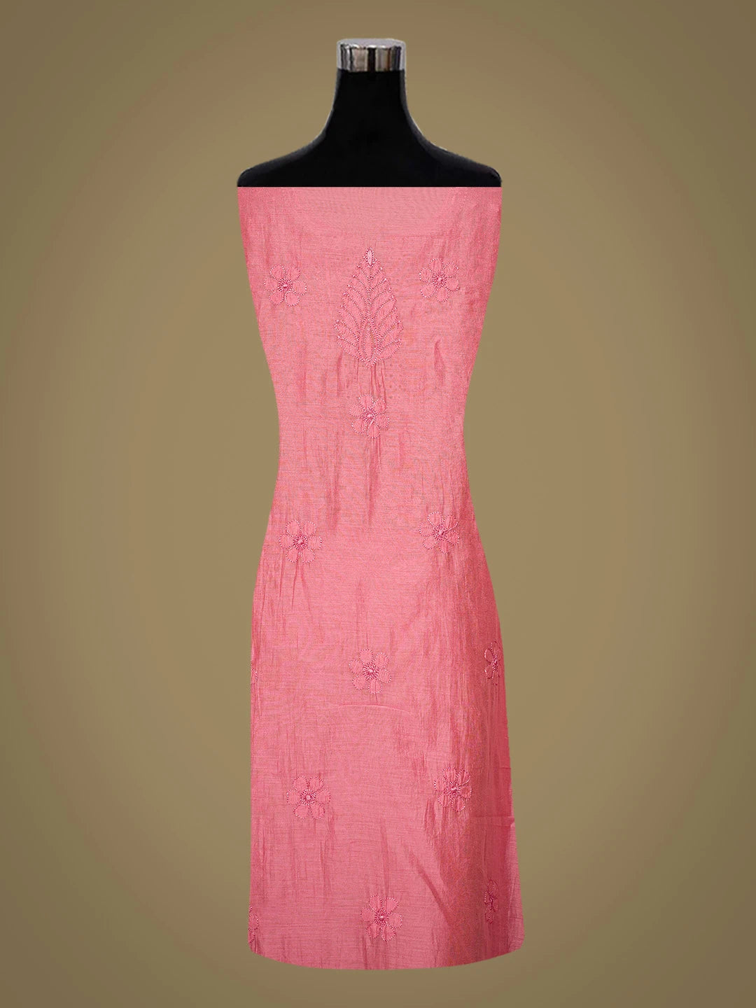 Ada Hand Embroidered Onion Pink Chanderi Lucknowi Chikankari Unstitched Kurta Dupatta Set 01A535743