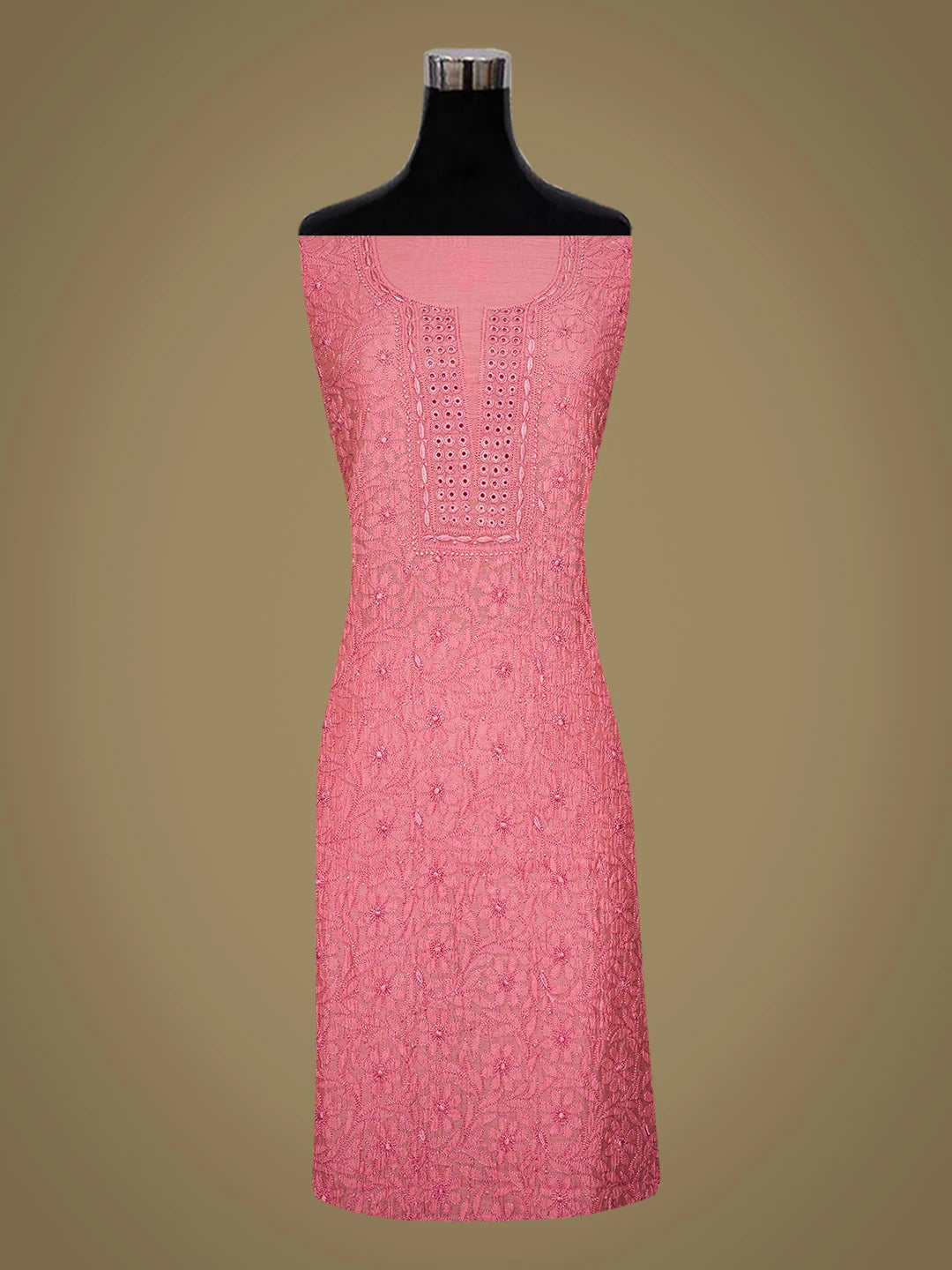 Ada Hand Embroidered Onion Pink Chanderi Lucknowi Chikankari Unstitched Kurta Dupatta Set 01A535743