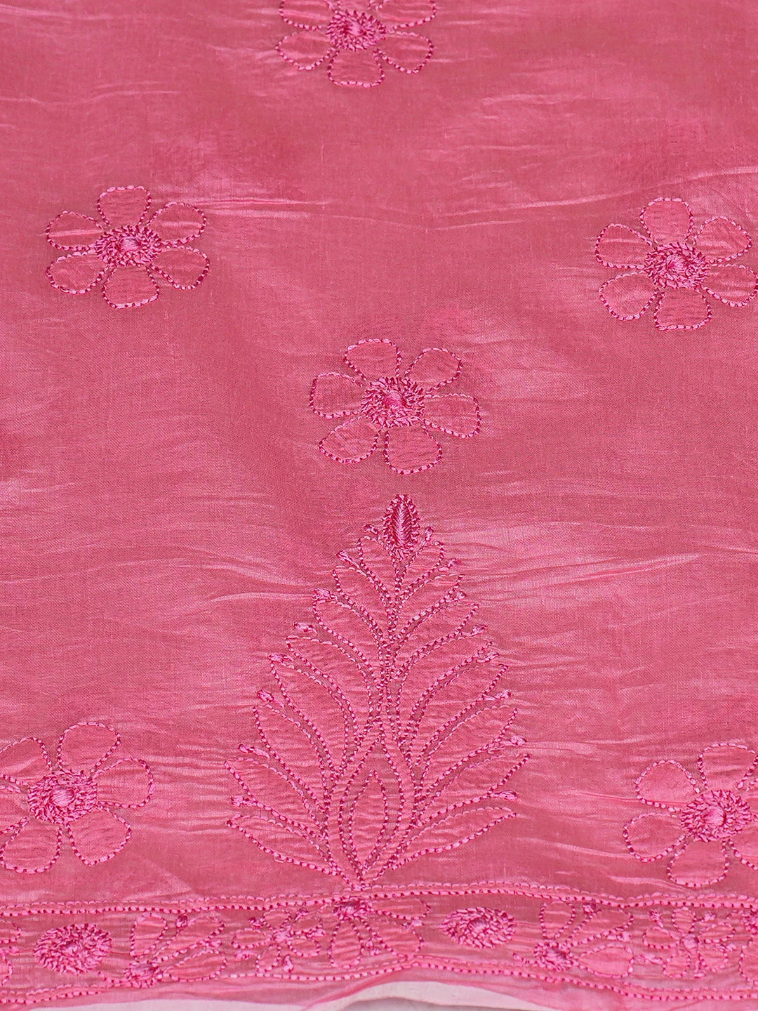 Ada Hand Embroidered Onion Pink Chanderi Lucknowi Chikankari Unstitched Kurta Dupatta Set 01A535743
