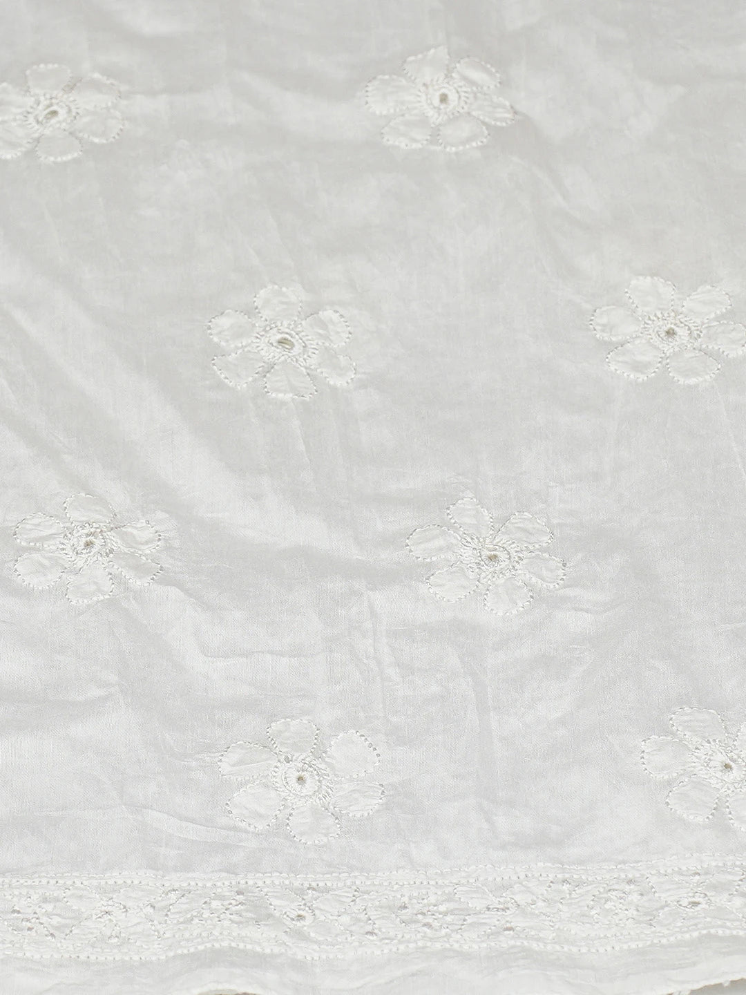 Ada Hand Embroidered White Chanderi Lucknowi Chikankari Unstitched Kurta Dupatta Set 01A798336