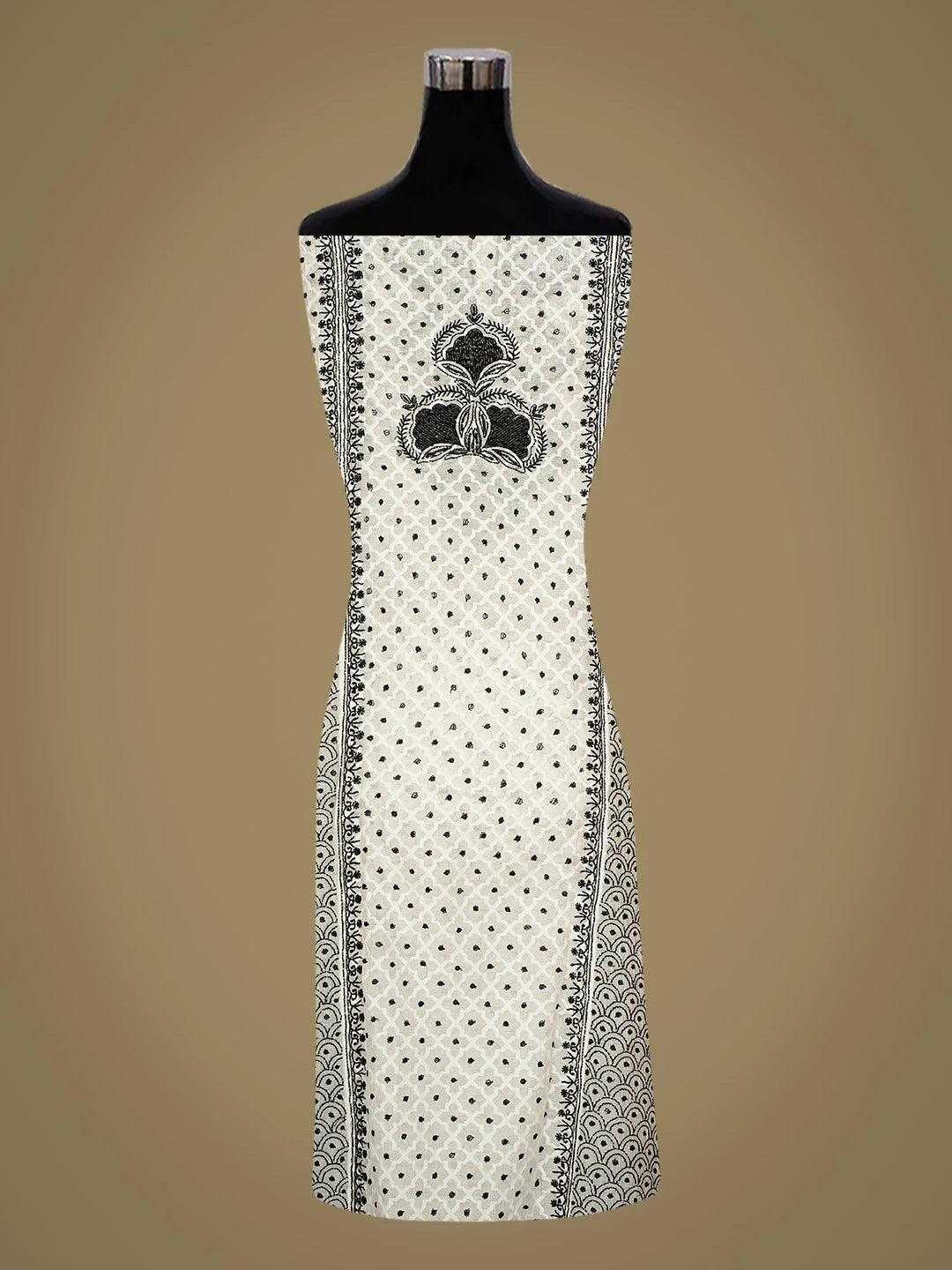 Ada Hand Embroidered Pearl White Chanderi Lucknowi Chikankari Semi-Stitched Kurta Dupatta Set With Cutdana Work 01A776645