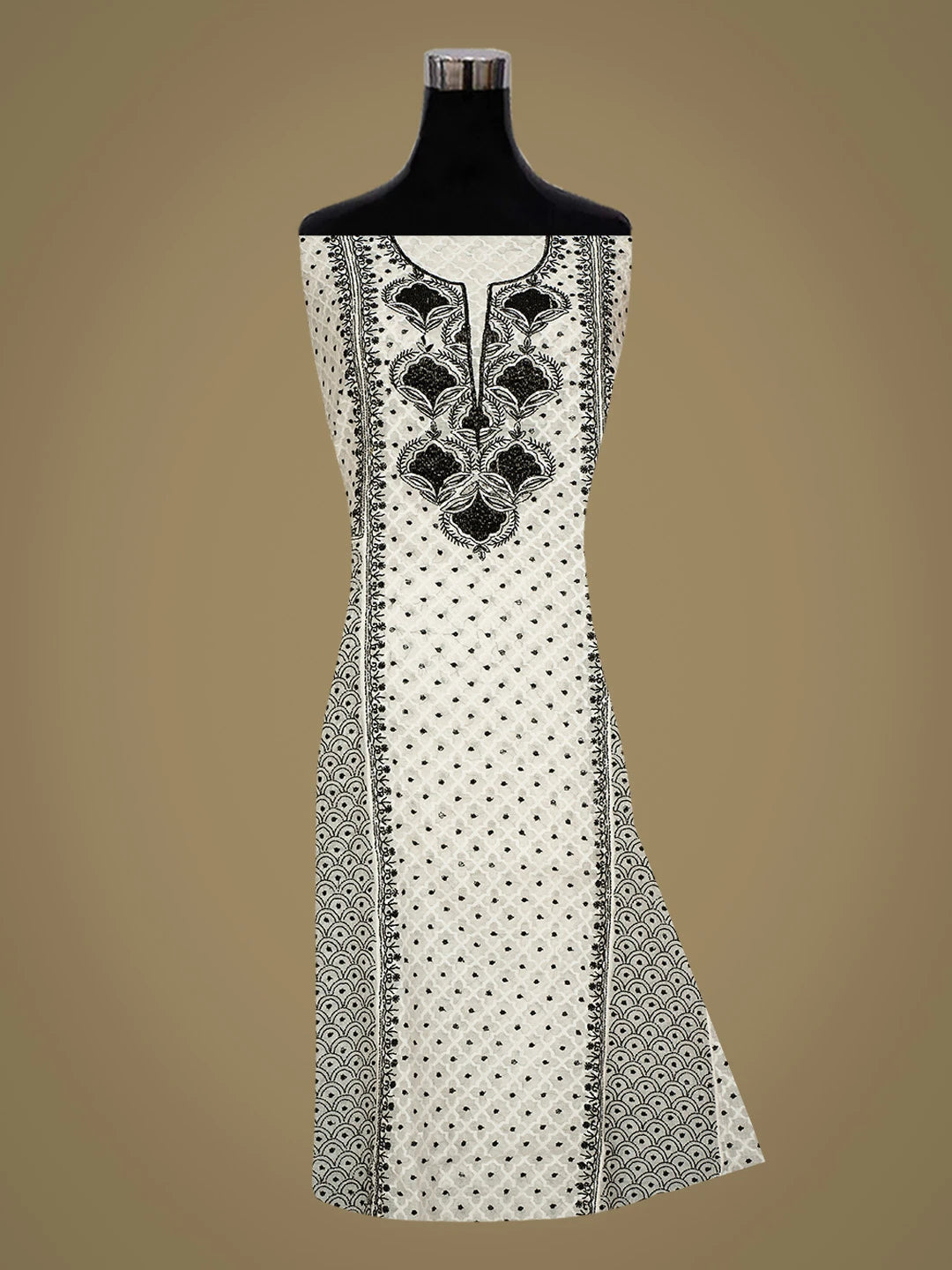 Ada Hand Embroidered Pearl White Chanderi Lucknowi Chikankari Semi-Stitched Kurta Dupatta Set With Cutdana Work 01A776645