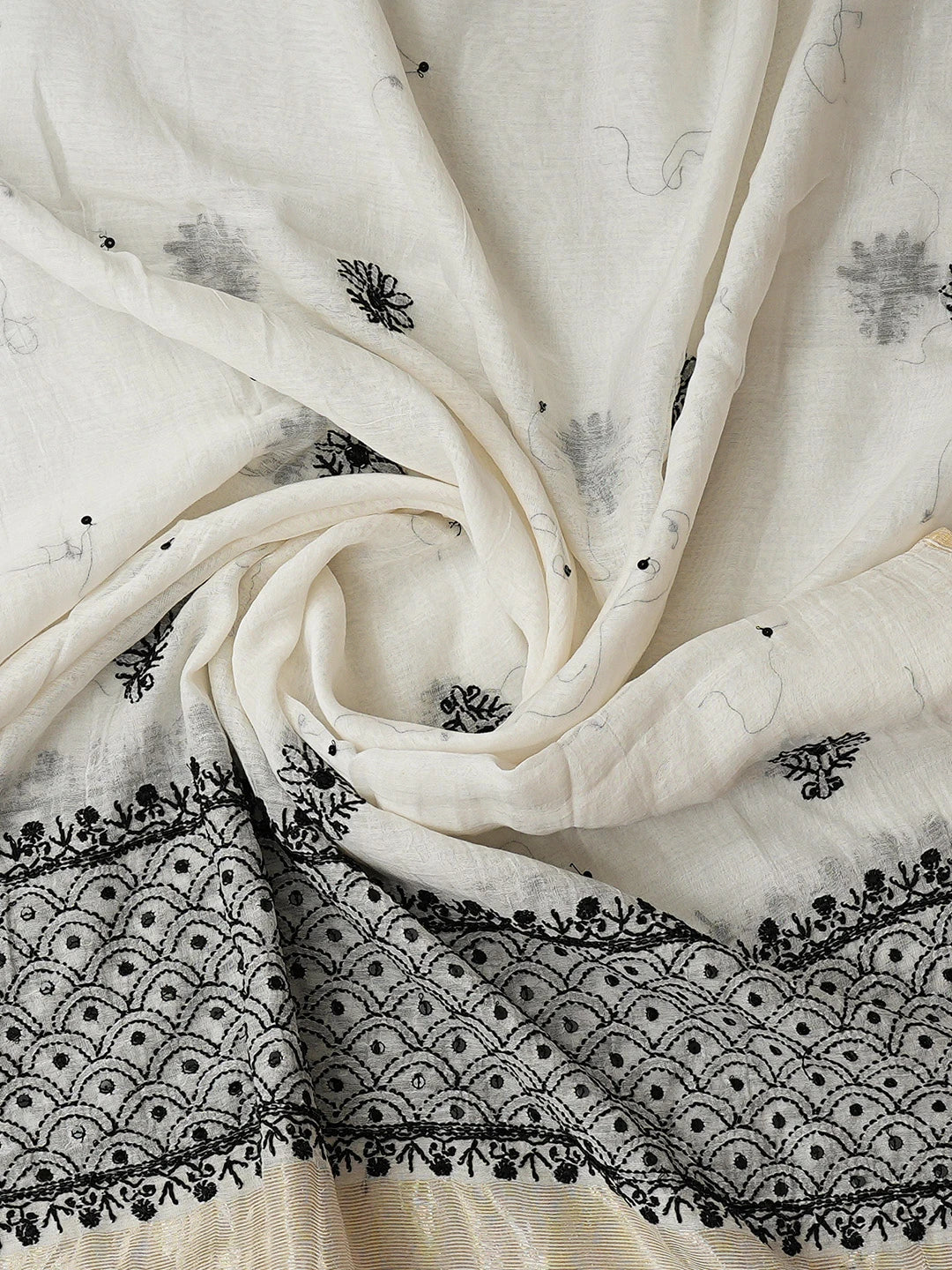 Ada Hand Embroidered Pearl White Chanderi Lucknowi Chikankari Semi-Stitched Kurta Dupatta Set With Cutdana Work 01A776645