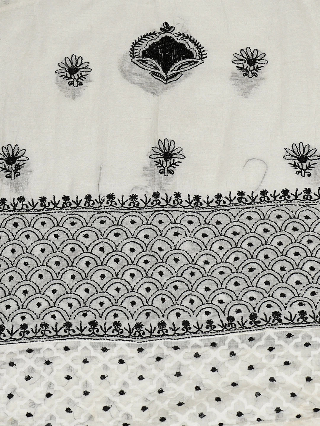 Ada Hand Embroidered Pearl White Chanderi Lucknowi Chikankari Semi-Stitched Kurta Dupatta Set With Cutdana Work 01A776645