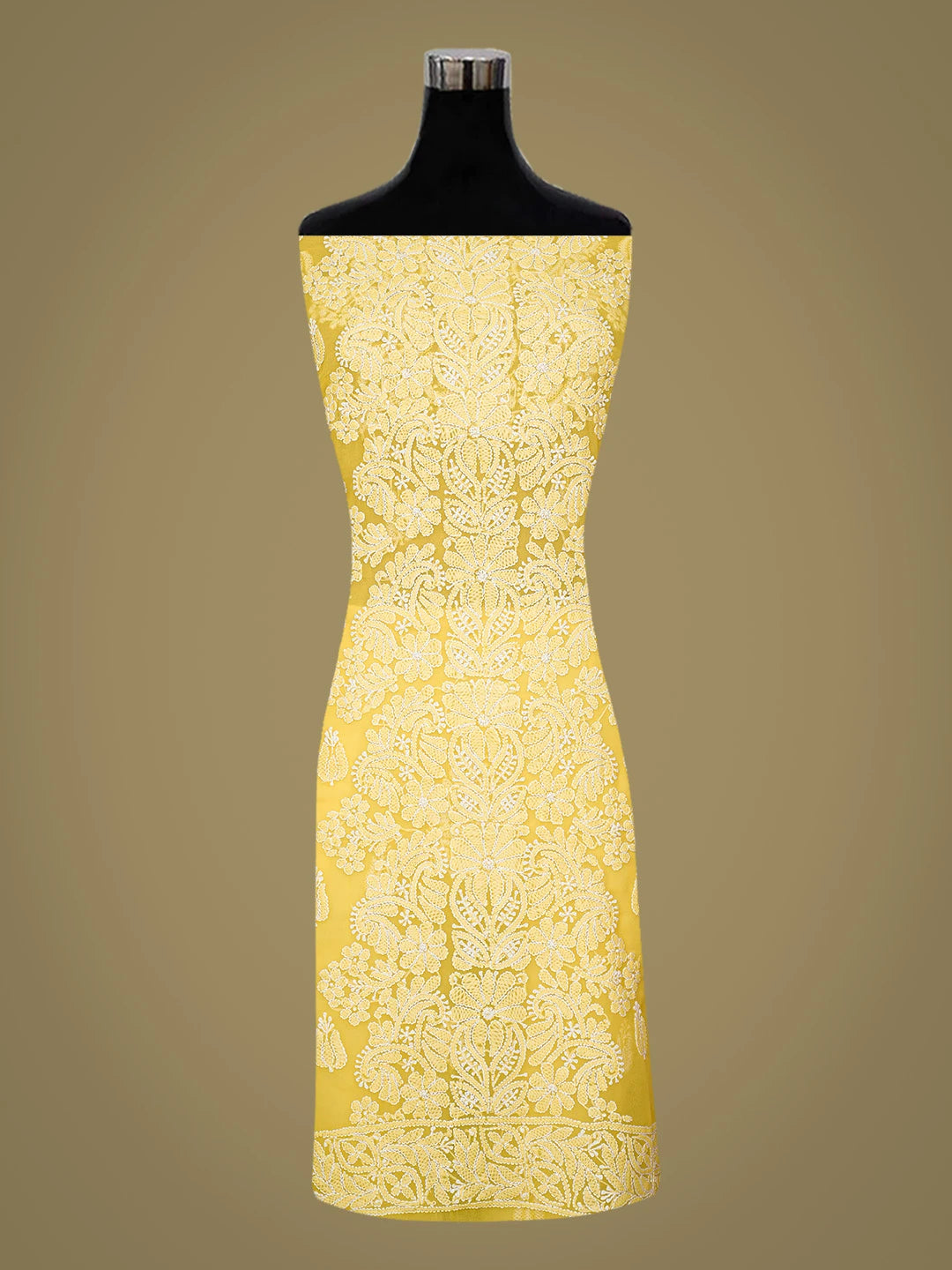 Ada Hand Embroidered Yellow Georgette Lucknowi Chikankari Unstitched Suit Piece 01A793505