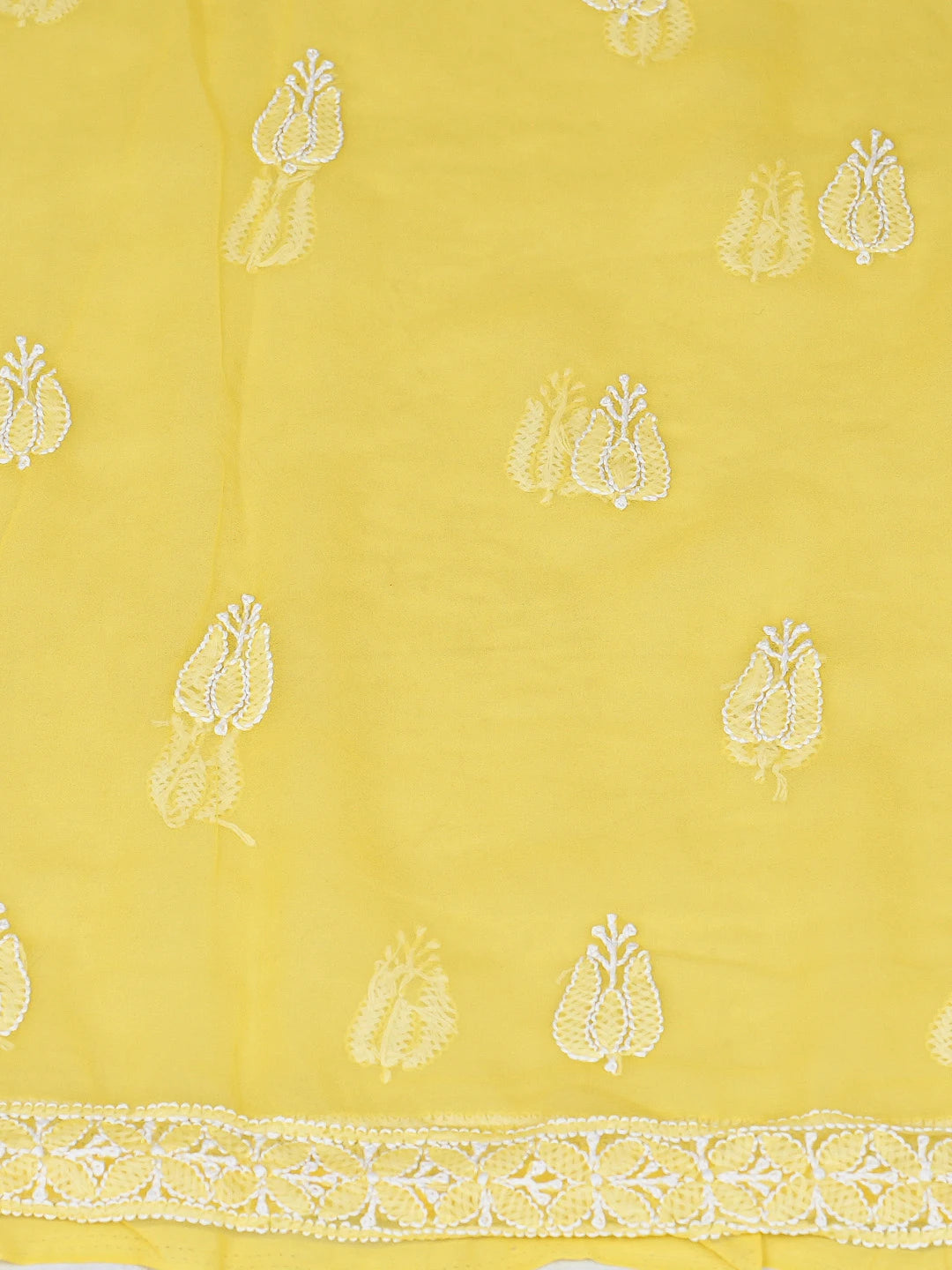 Ada Hand Embroidered Yellow Georgette Lucknowi Chikankari Unstitched Suit Piece 01A793505