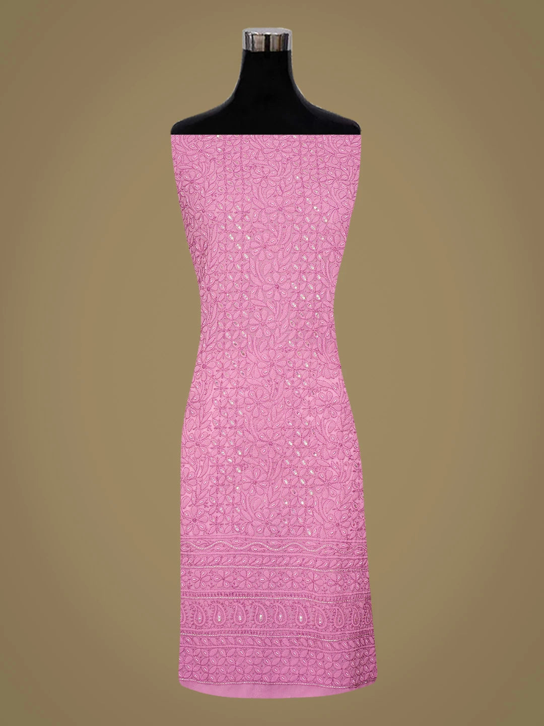 Ada Hand Embroidered Onion Pink Georgette Lucknowi Chikankari Unstitched Suit Piece With Pearl Work 01A721885
