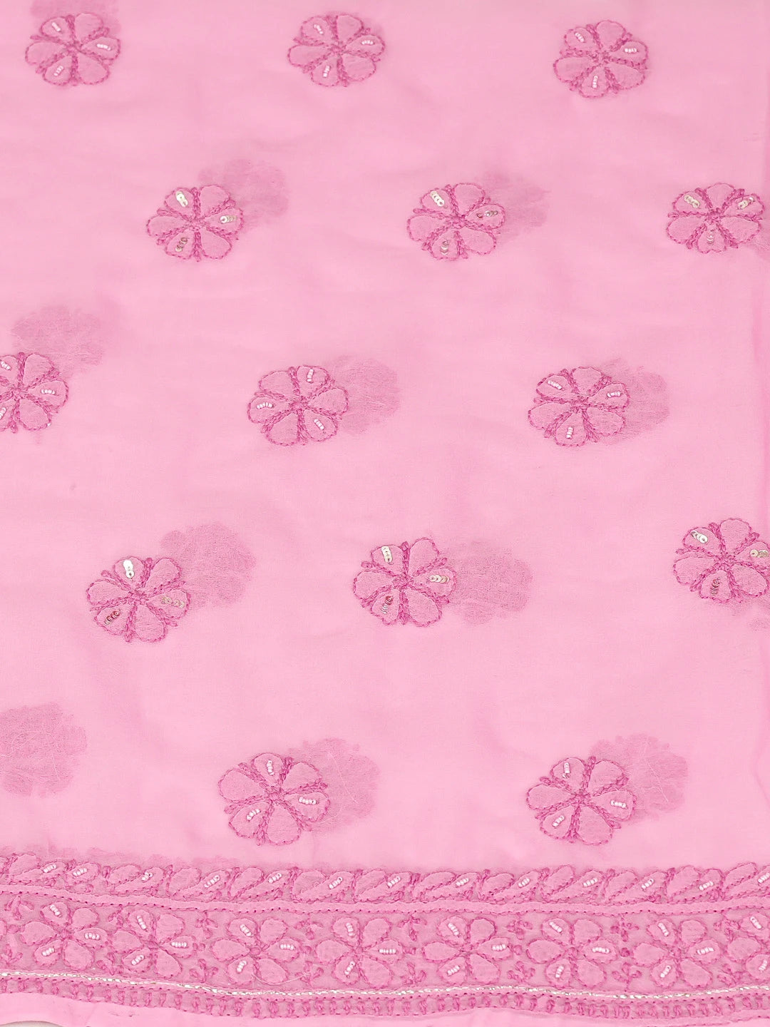 Ada Hand Embroidered Onion Pink Georgette Lucknowi Chikankari Unstitched Suit Piece With Pearl Work 01A721885