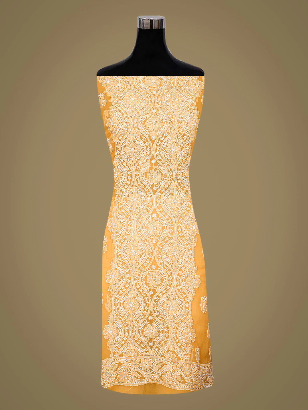 Ada Hand Embroidered Mustard Georgette Lucknowi Chikankari Unstitched Suit Piece 01A793477