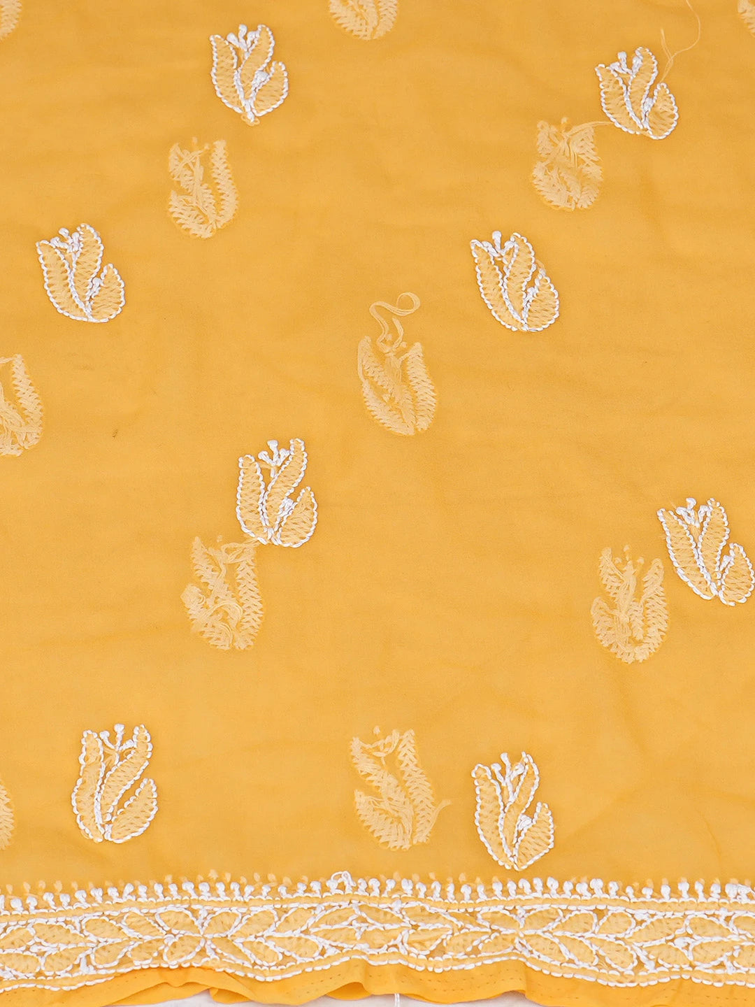Ada Hand Embroidered Mustard Georgette Lucknowi Chikankari Unstitched Suit Piece 01A793477