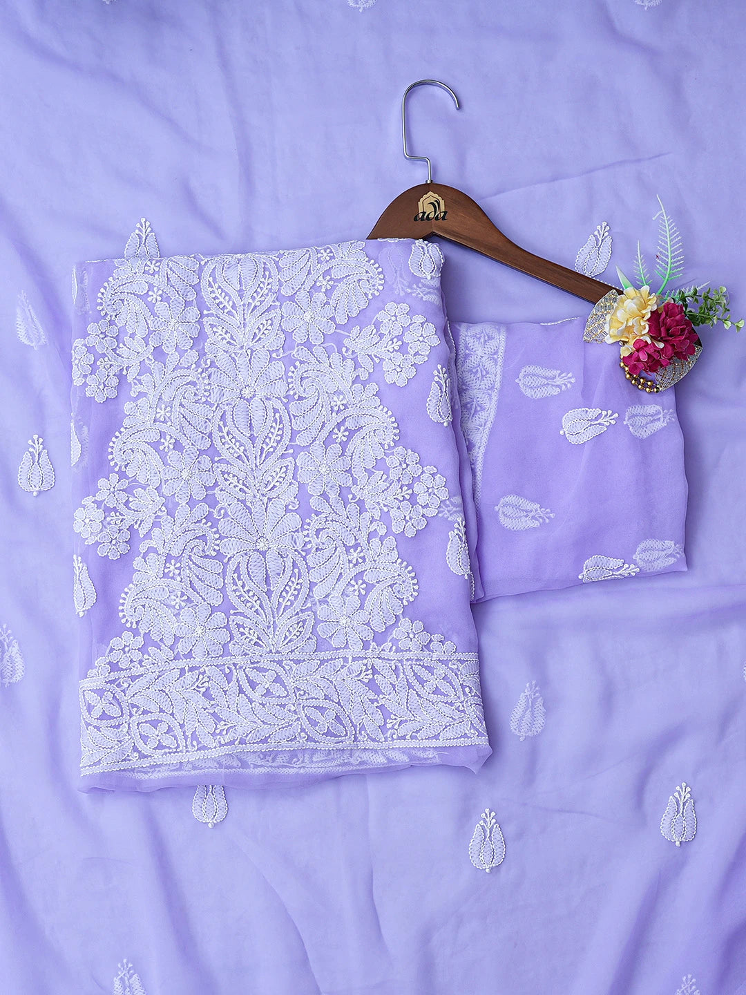 Ada Hand Embroidered Mauve Georgette Lucknowi Chikankari Unstitched Suit Piece 01A793493