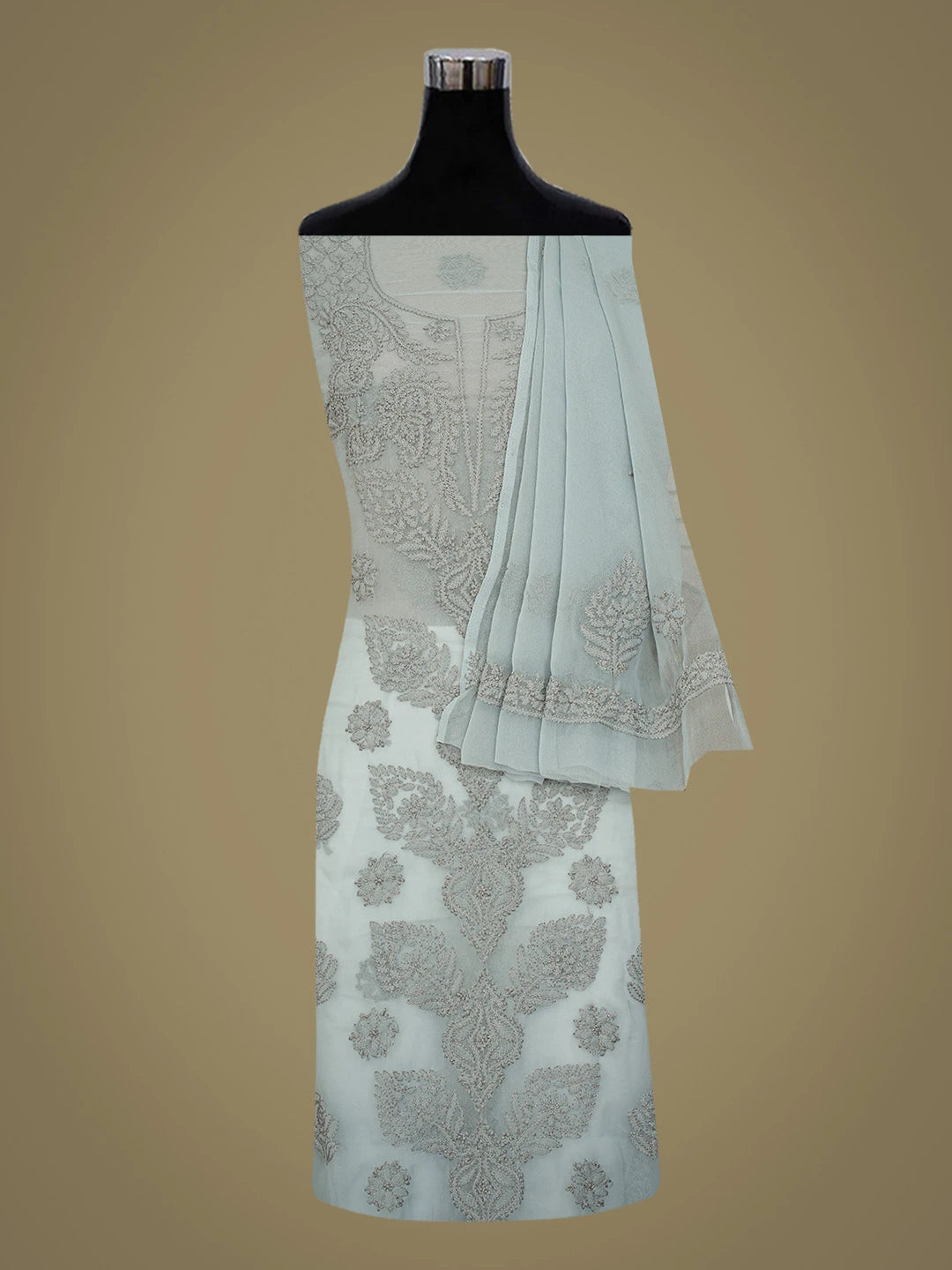 Ada Hand Embroidered Grey Georgette Lucknowi Chikankari Unstitched Suit Piece 01A624217