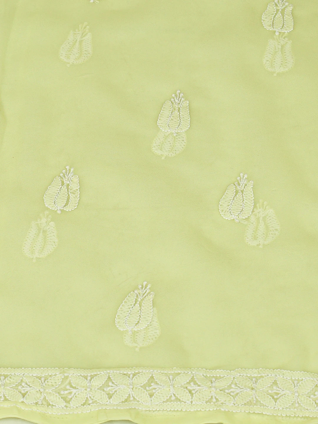 Ada Hand Embroidered Pastel Lemon Georgette Lucknowi Chikankari Unstitched Suit Piece 01A787940