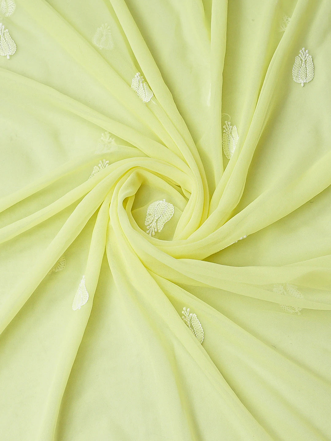 Ada Hand Embroidered Pastel Lemon Georgette Lucknowi Chikankari Unstitched Suit Piece 01A787940