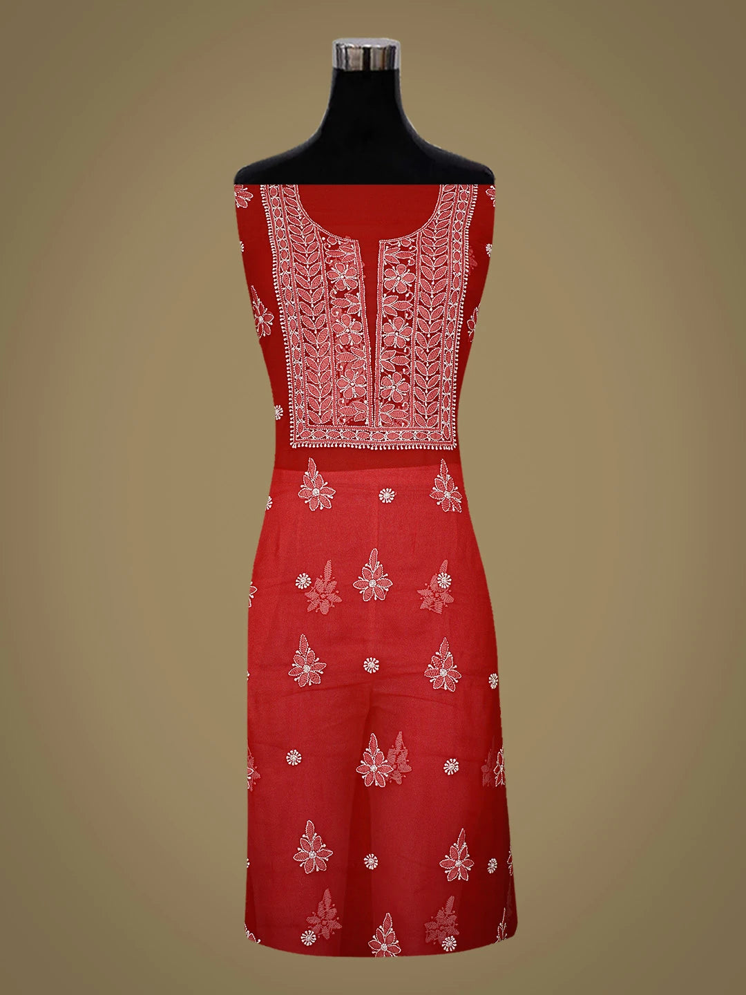 Ada Hand Embroidered Red Georgette Lucknowi Chikankari Unstitched Suit Piece 01A791431