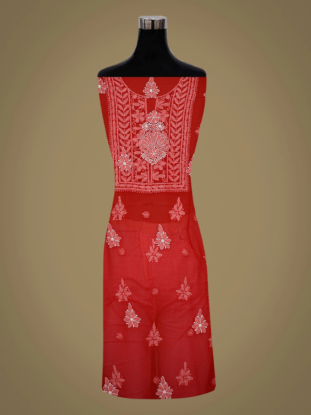 Ada Hand Embroidered Red Georgette Lucknowi Chikankari Unstitched Suit Piece 01A791431