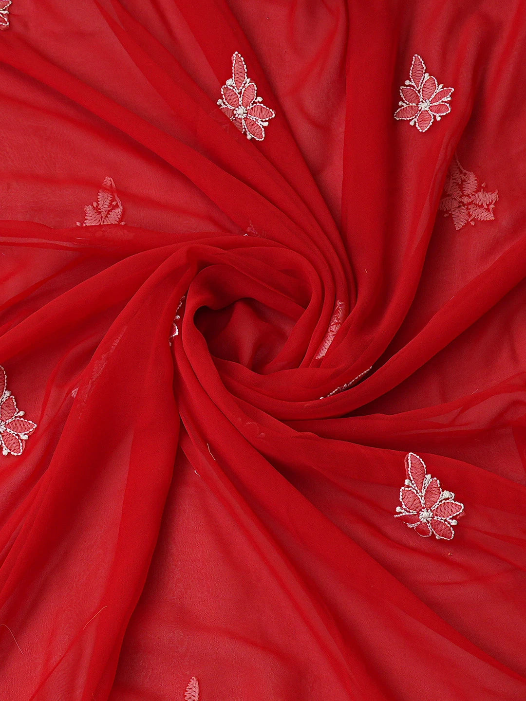 Ada Hand Embroidered Red Georgette Lucknowi Chikankari Unstitched Suit Piece 01A791431