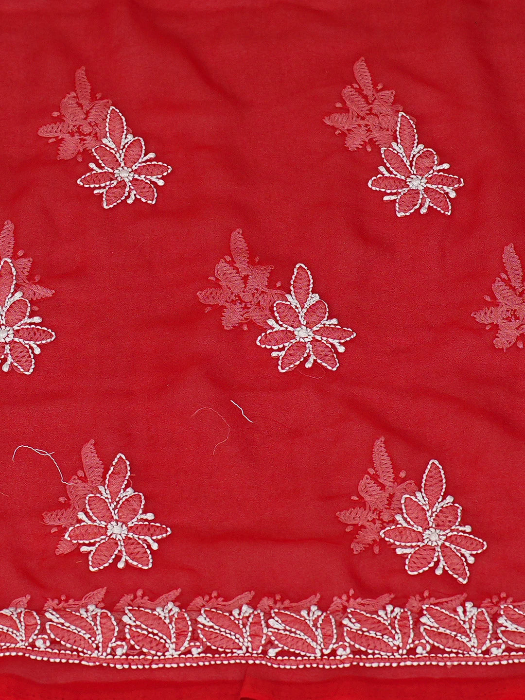 Ada Hand Embroidered Red Georgette Lucknowi Chikankari Unstitched Suit Piece 01A791431
