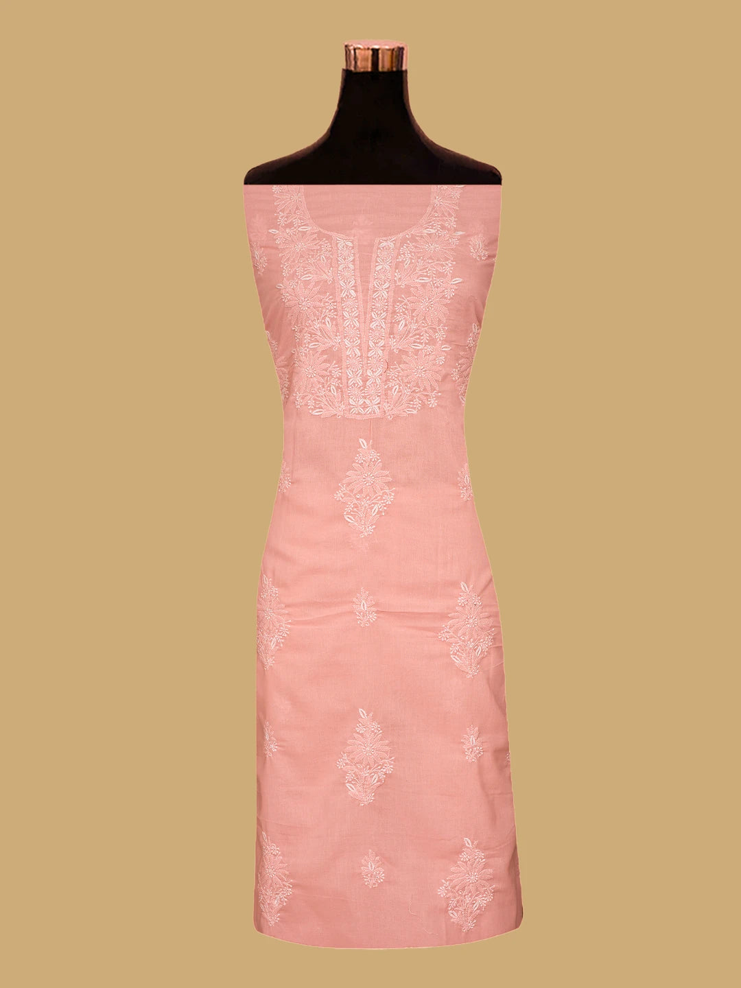Ada Hand Embroidered Peach Cotton Lucknowi Chikankari Unstitched Suit Piece 01A773553