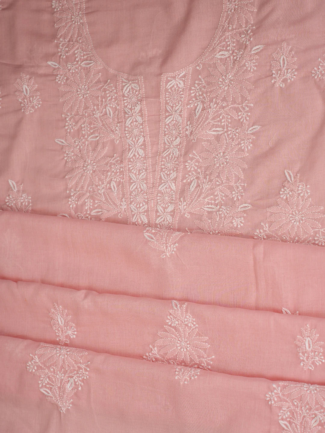 Ada Hand Embroidered Peach Cotton Lucknowi Chikankari Unstitched Suit Piece 01A773553