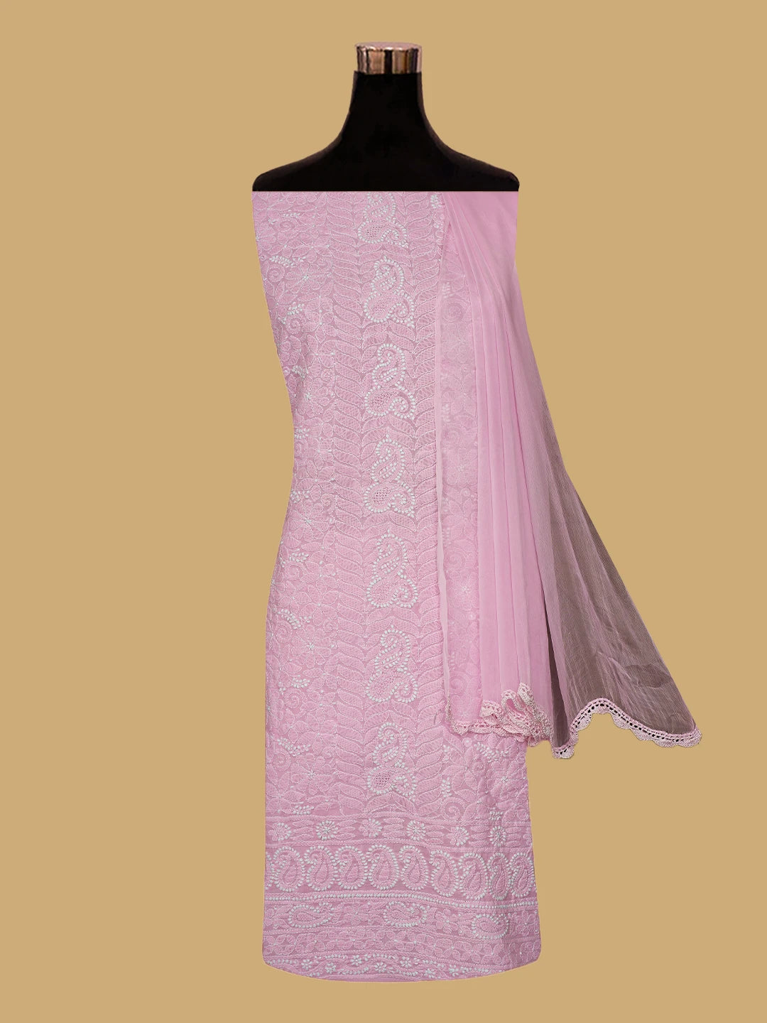 Ada Hand Embroidered Pink Cotton Lucknowi Chikankari Unstitched Suit Piece 01A592225
