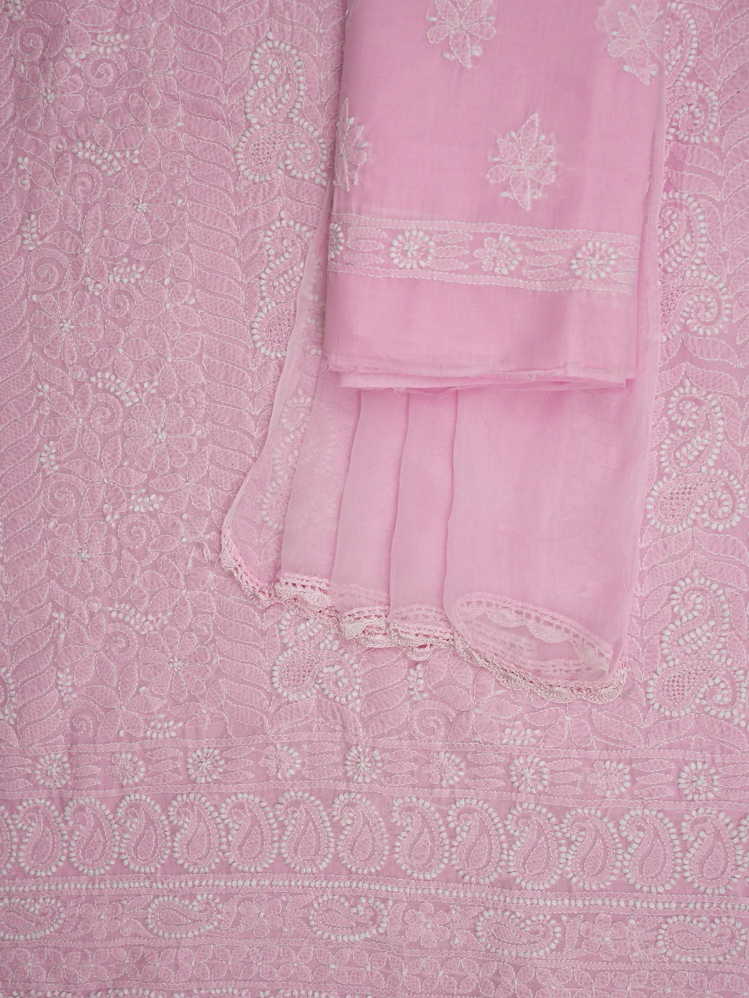 Ada Hand Embroidered Pink Cotton Lucknowi Chikankari Unstitched Suit Piece 01A592225