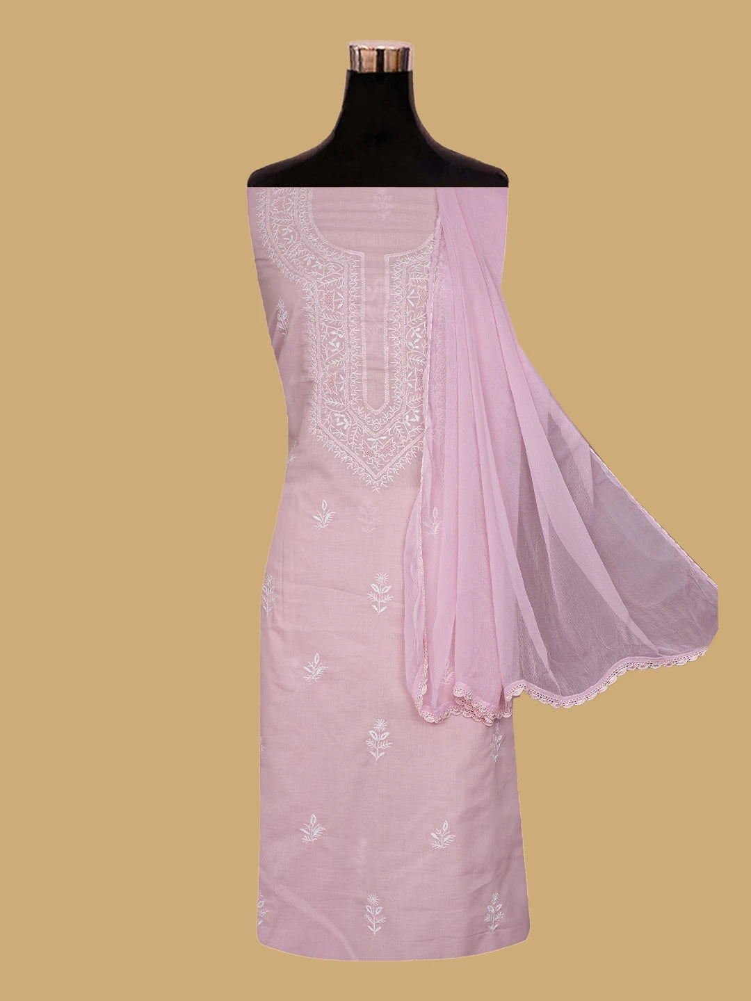 Ada Hand Embroidered Pink Cotton Lucknowi Chikankari Unstitched Suit Piece 01A762995